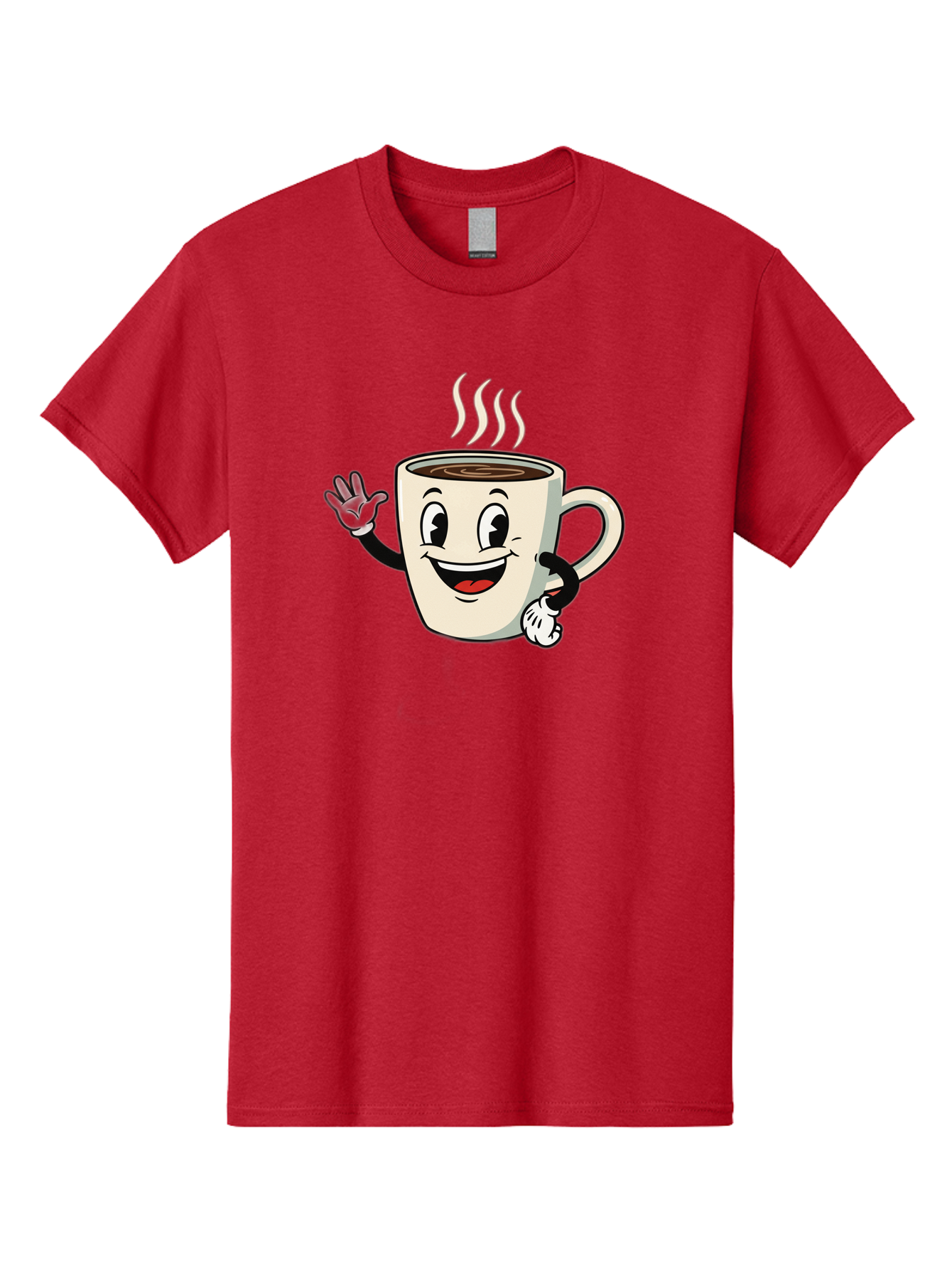 Coffee-Mug Men'S Graphic Tee, 100% Cotton, Comfortable Casual Summer Wear, Machine Washable, Cartoon Coffee Mug, Steaming Hot Coffee, Happy Face, Waving Hand, Smiling, Cheerful, Friendly, Coffee Break, Morning Pick-Me-Up Baa379