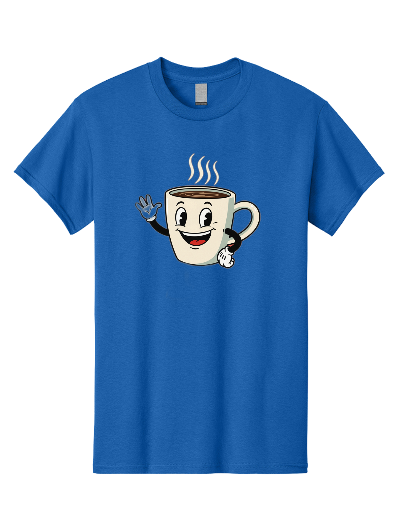 Coffee-Mug Men'S Graphic Tee, 100% Cotton, Comfortable Casual Summer Wear, Machine Washable, Cartoon Coffee Mug, Steaming Hot Coffee, Happy Face, Waving Hand, Smiling, Cheerful, Friendly, Coffee Break, Morning Pick-Me-Up Baa379