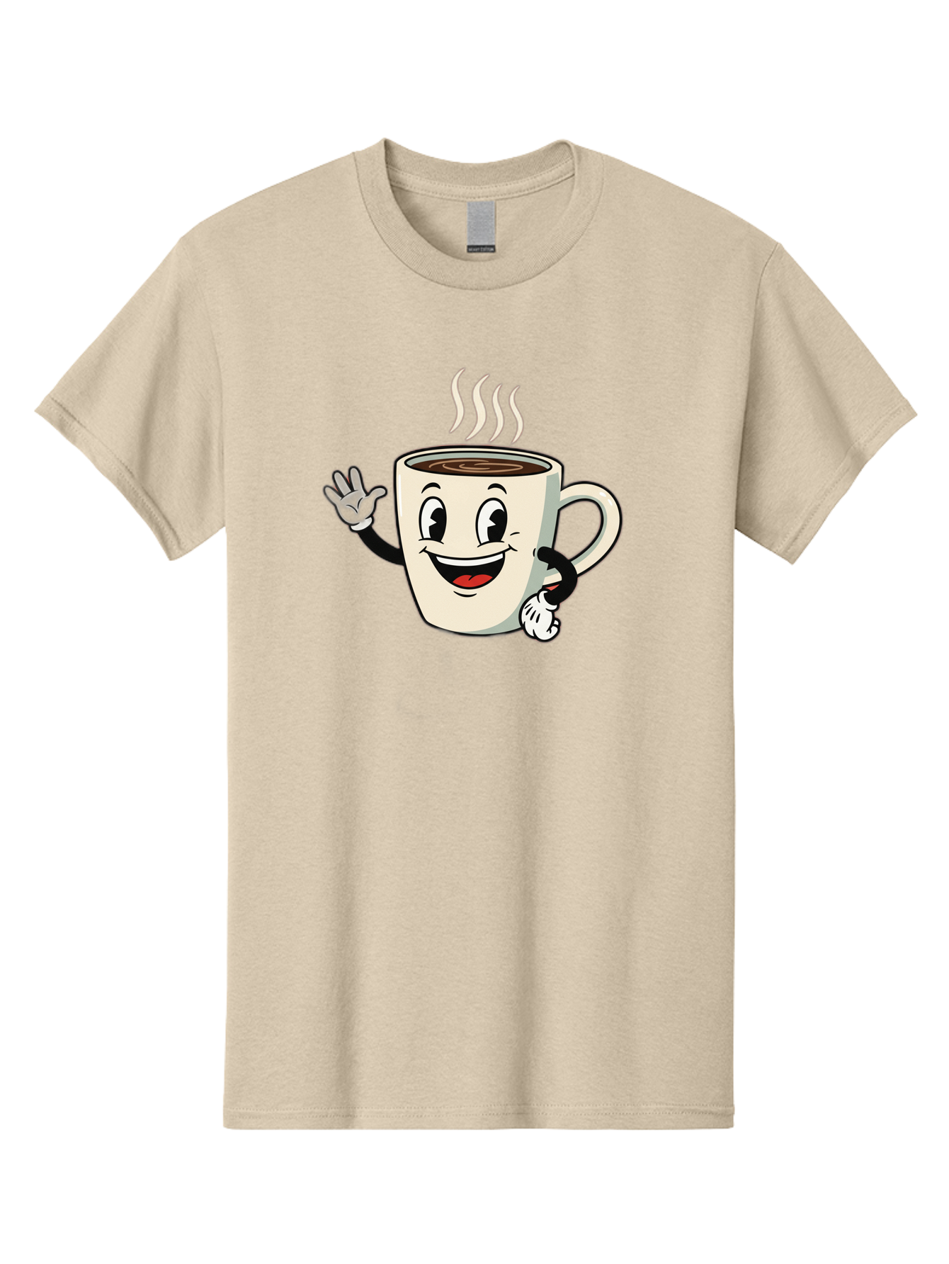 Coffee-Mug Men'S Graphic Tee, 100% Cotton, Comfortable Casual Summer Wear, Machine Washable, Cartoon Coffee Mug, Steaming Hot Coffee, Happy Face, Waving Hand, Smiling, Cheerful, Friendly, Coffee Break, Morning Pick-Me-Up Baa379