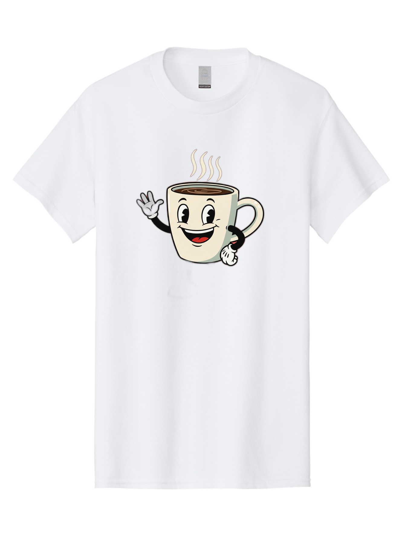 Coffee-Mug Men'S Graphic Tee, 100% Cotton, Comfortable Casual Summer Wear, Machine Washable, Cartoon Coffee Mug, Steaming Hot Coffee, Happy Face, Waving Hand, Smiling, Cheerful, Friendly, Coffee Break, Morning Pick-Me-Up Baa379