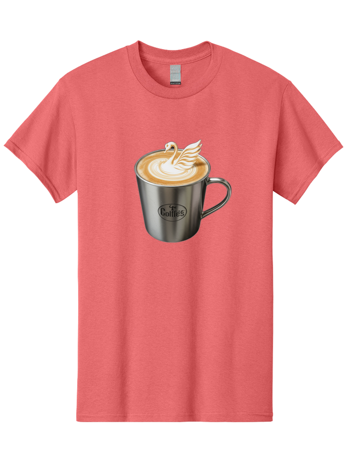 Coffies Men'S Graphic Tee, 100% Cotton, Comfortable Casual Summer Wear, Machine Washable, Coffee, Latte Art, Swan Design, Foamy Texture, Cappuccino, Beverage, Coffee Mug, Stainless Steel Mug, Coffies Branding, Coffee Culture Baa382