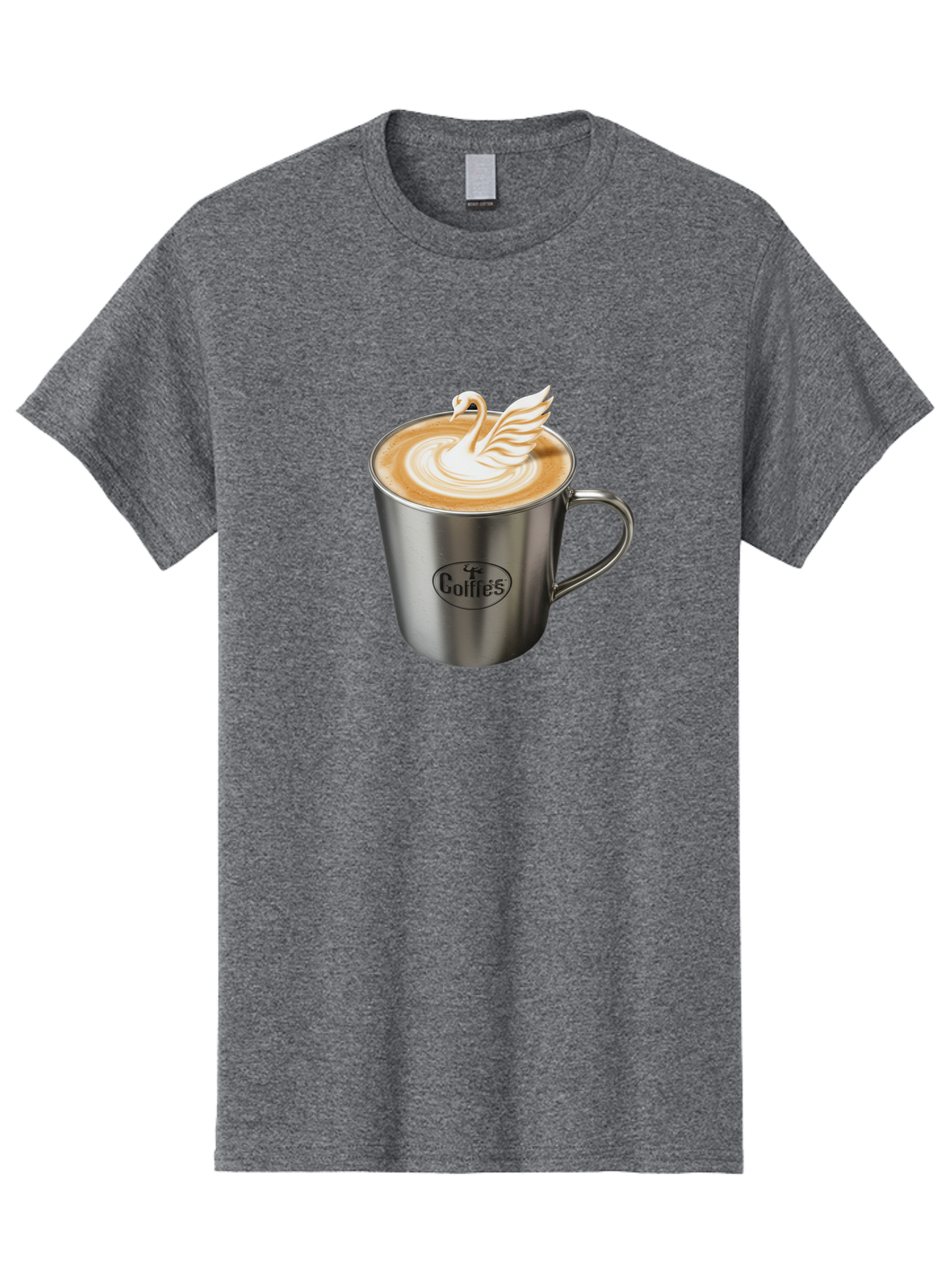 Coffies Men'S Graphic Tee, 100% Cotton, Comfortable Casual Summer Wear, Machine Washable, Coffee, Latte Art, Swan Design, Foamy Texture, Cappuccino, Beverage, Coffee Mug, Stainless Steel Mug, Coffies Branding, Coffee Culture Baa382