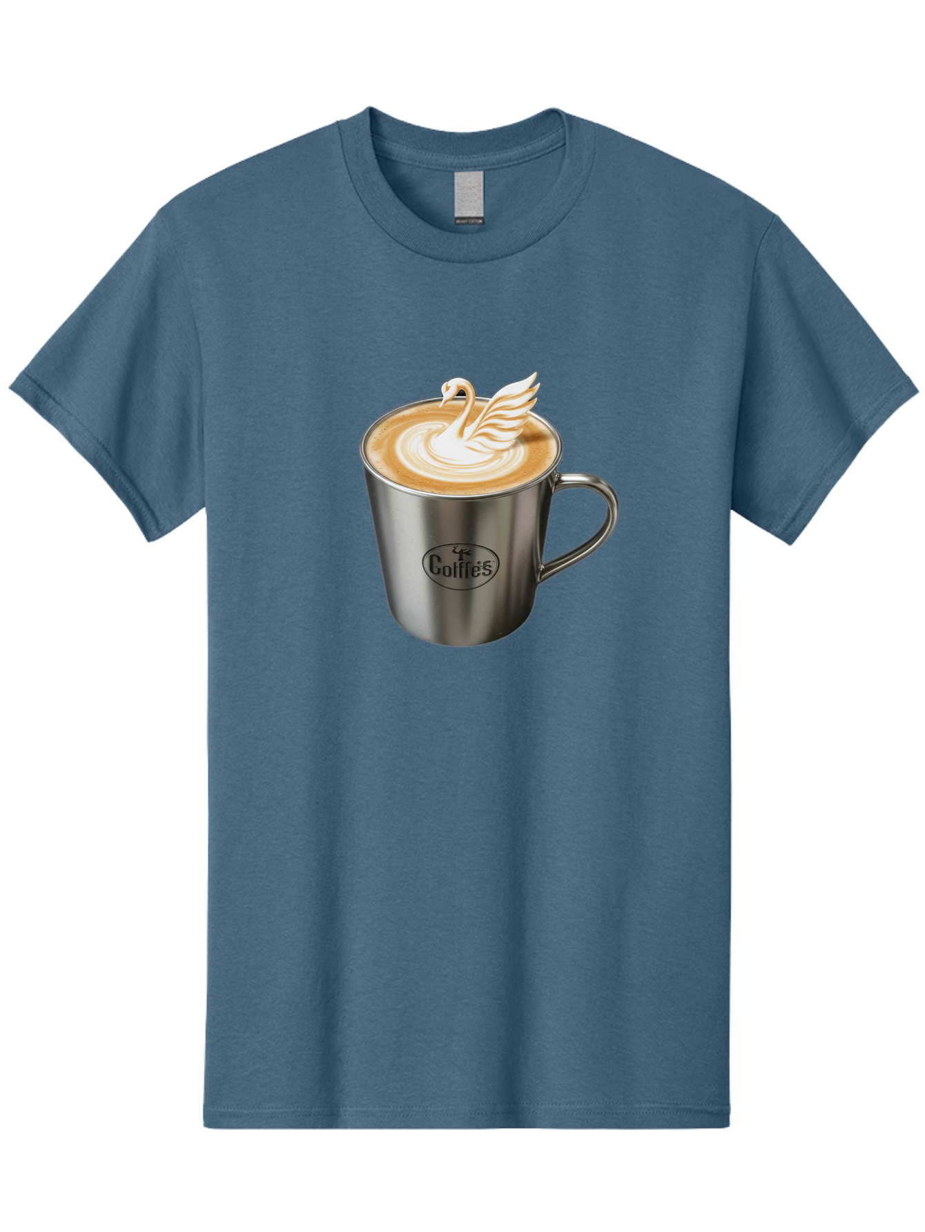 Coffies Men'S Graphic Tee, 100% Cotton, Comfortable Casual Summer Wear, Machine Washable, Coffee, Latte Art, Swan Design, Foamy Texture, Cappuccino, Beverage, Coffee Mug, Stainless Steel Mug, Coffies Branding, Coffee Culture Baa382