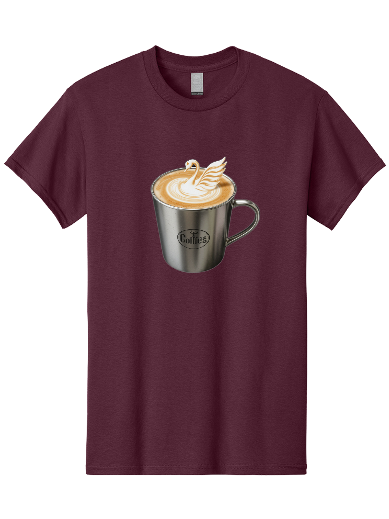 Coffies Men'S Graphic Tee, 100% Cotton, Comfortable Casual Summer Wear, Machine Washable, Coffee, Latte Art, Swan Design, Foamy Texture, Cappuccino, Beverage, Coffee Mug, Stainless Steel Mug, Coffies Branding, Coffee Culture Baa382