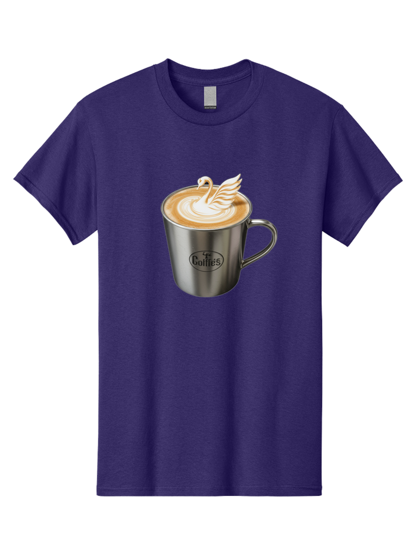 Coffies Men'S Graphic Tee, 100% Cotton, Comfortable Casual Summer Wear, Machine Washable, Coffee, Latte Art, Swan Design, Foamy Texture, Cappuccino, Beverage, Coffee Mug, Stainless Steel Mug, Coffies Branding, Coffee Culture Baa382