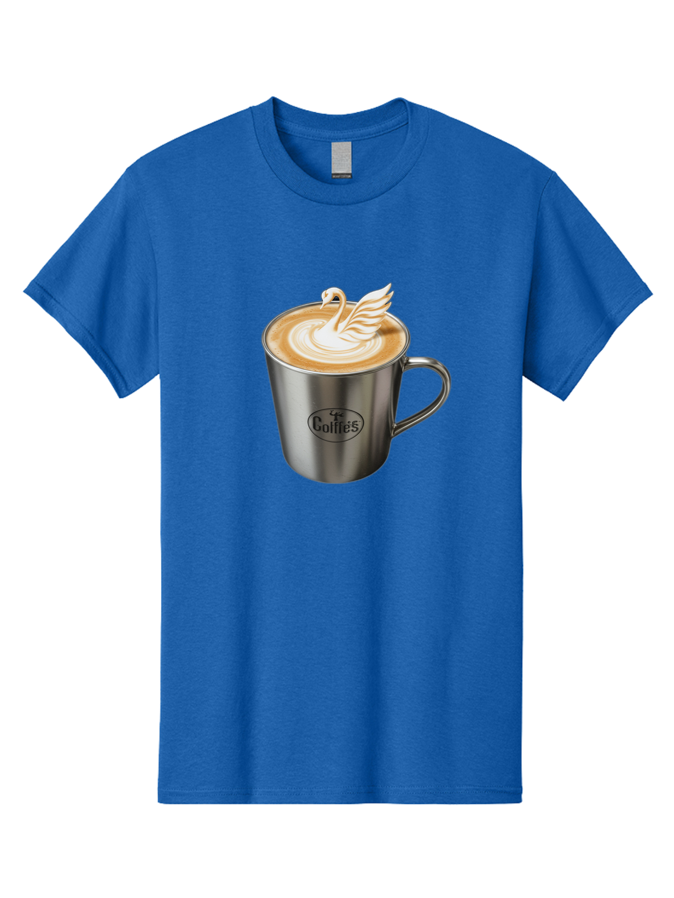 Coffies Men'S Graphic Tee, 100% Cotton, Comfortable Casual Summer Wear, Machine Washable, Coffee, Latte Art, Swan Design, Foamy Texture, Cappuccino, Beverage, Coffee Mug, Stainless Steel Mug, Coffies Branding, Coffee Culture Baa382