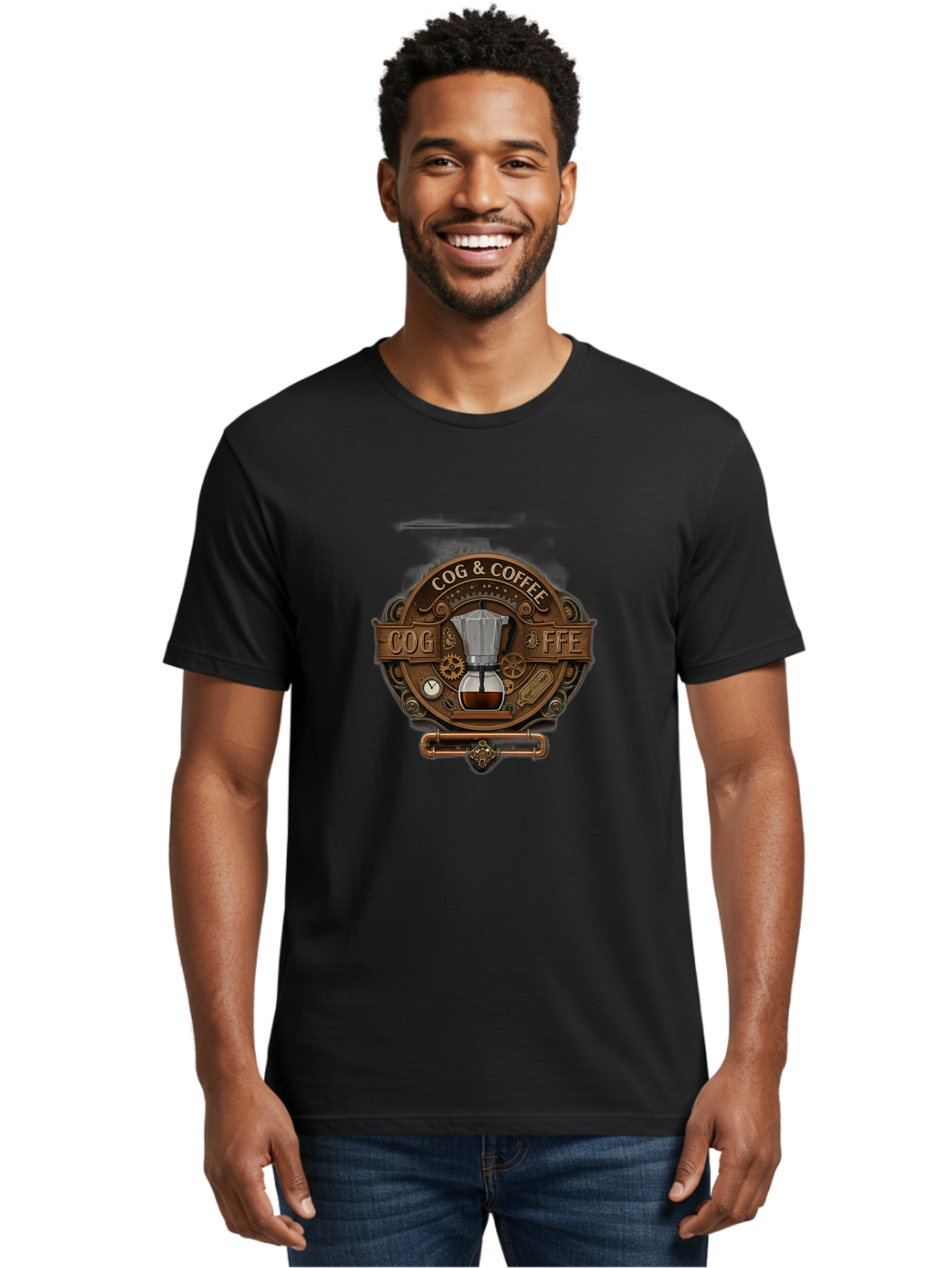 Cog-Coffee Men'S Graphic Tee, 100% Cotton, Comfortable Casual Summer Wear, Machine Washable, Steampunk Coffee Maker, Coffee Culture, Industrial Chic, Gears And Cogs, Vintage Coffee, Coffee Art, Metalwork, Steampunk Design, Cog & Coffee Logo Baa383