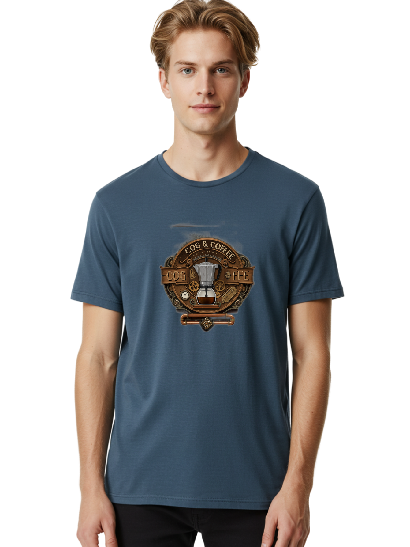 Cog-Coffee Men'S Graphic Tee, 100% Cotton, Comfortable Casual Summer Wear, Machine Washable, Steampunk Coffee Maker, Coffee Culture, Industrial Chic, Gears And Cogs, Vintage Coffee, Coffee Art, Metalwork, Steampunk Design, Cog & Coffee Logo Baa383