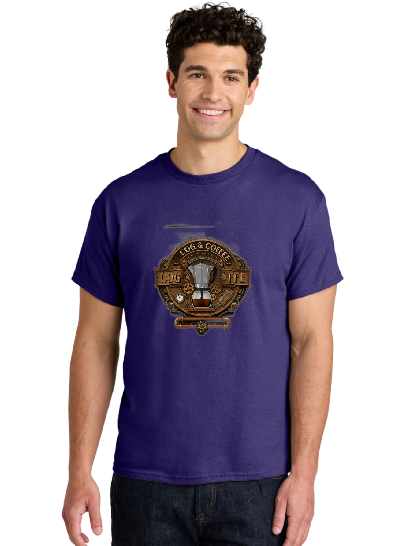 Cog-Coffee Men'S Graphic Tee, 100% Cotton, Comfortable Casual Summer Wear, Machine Washable, Steampunk Coffee Maker, Coffee Culture, Industrial Chic, Gears And Cogs, Vintage Coffee, Coffee Art, Metalwork, Steampunk Design, Cog & Coffee Logo Baa383