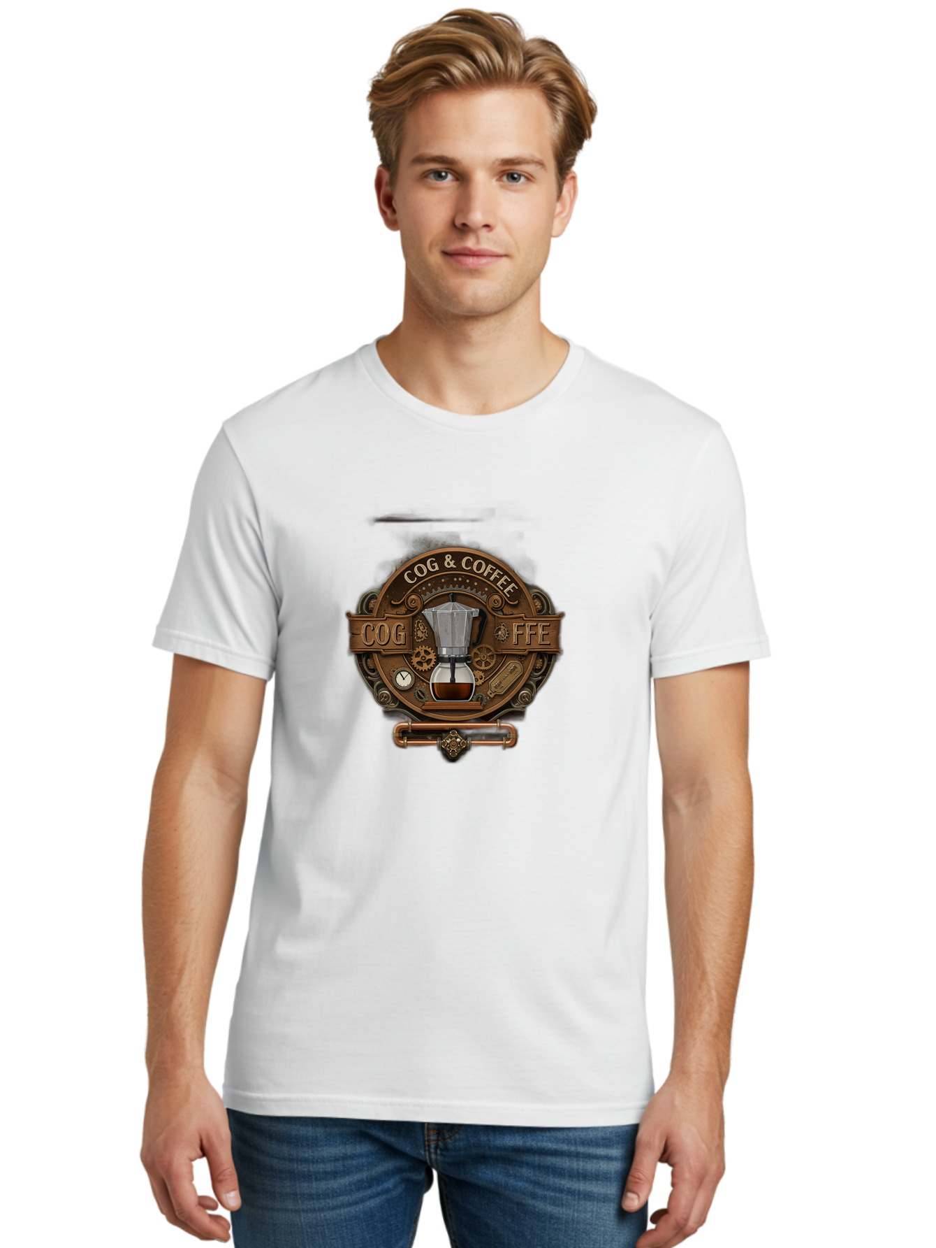 Cog-Coffee Men'S Graphic Tee, 100% Cotton, Comfortable Casual Summer Wear, Machine Washable, Steampunk Coffee Maker, Coffee Culture, Industrial Chic, Gears And Cogs, Vintage Coffee, Coffee Art, Metalwork, Steampunk Design, Cog & Coffee Logo Baa383
