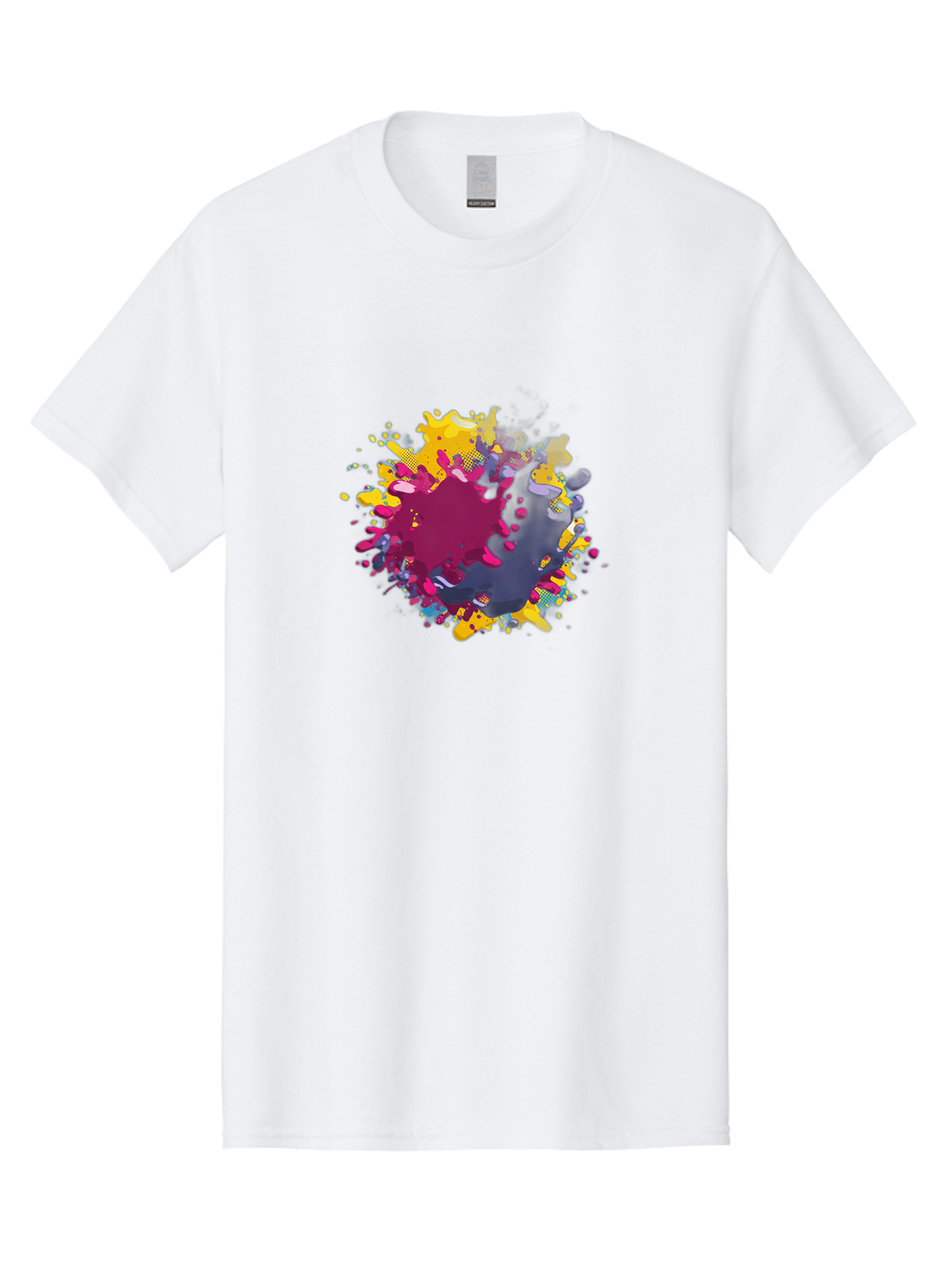 Color-Splash Men'S Graphic Tee, 100% Cotton, Comfortable Casual Summer Wear, Machine Washable, Colorful Paint Splatter, Vibrant Colors, Abstract Art, Dynamic Shapes, Creative Design, Artistic Expression, Splattered Paint, Mixed Media Art Baa384