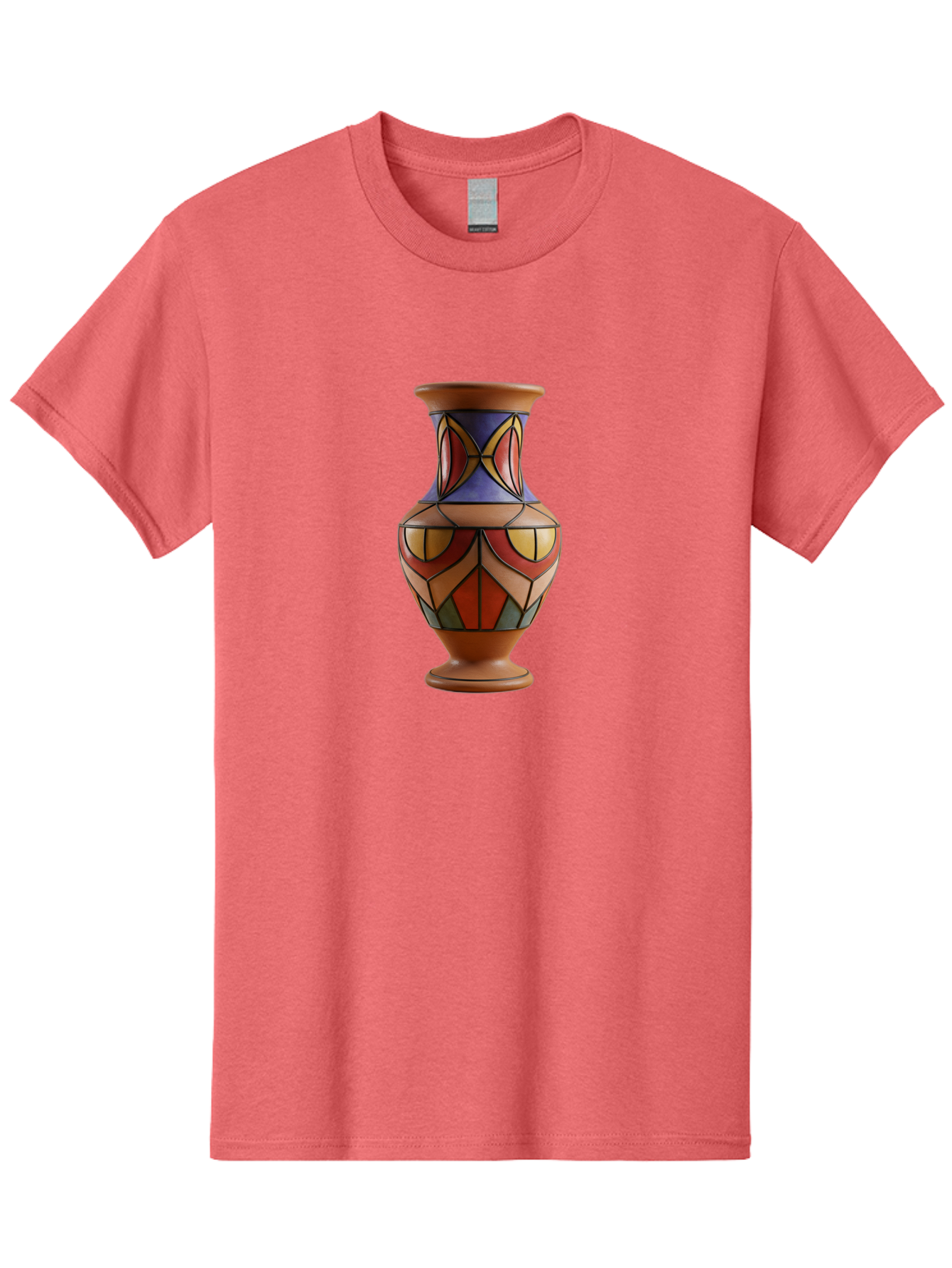Colorful-Decorative-Vase Men'S Graphic Tee, 100% Cotton, Comfortable Casual Summer Wear, Machine Washable, Hand-Painted Vase, Ceramic Art, Geometric Shapes, Red, Blue, Yellow, Orange, Black, Earthy Tones, Interior Decor, Bohemian Style, Baa386