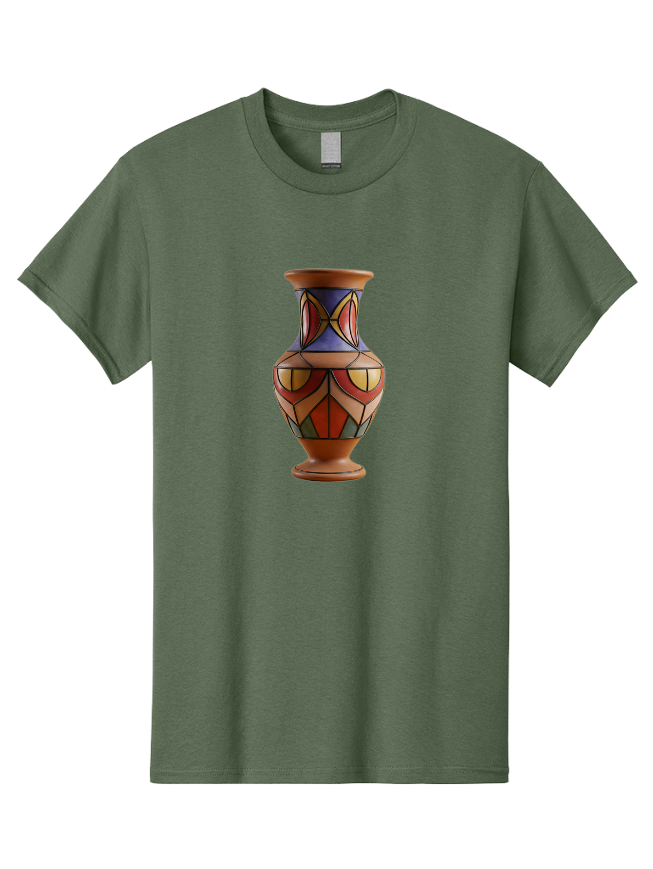Colorful-Decorative-Vase Men'S Graphic Tee, 100% Cotton, Comfortable Casual Summer Wear, Machine Washable, Hand-Painted Vase, Ceramic Art, Geometric Shapes, Red, Blue, Yellow, Orange, Black, Earthy Tones, Interior Decor, Bohemian Style, Baa386