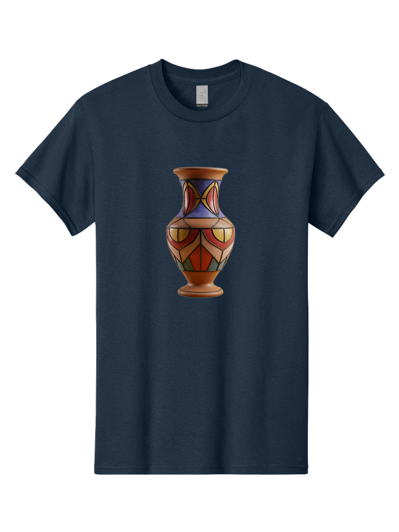 Colorful-Decorative-Vase Men'S Graphic Tee, 100% Cotton, Comfortable Casual Summer Wear, Machine Washable, Hand-Painted Vase, Ceramic Art, Geometric Shapes, Red, Blue, Yellow, Orange, Black, Earthy Tones, Interior Decor, Bohemian Style, Baa386