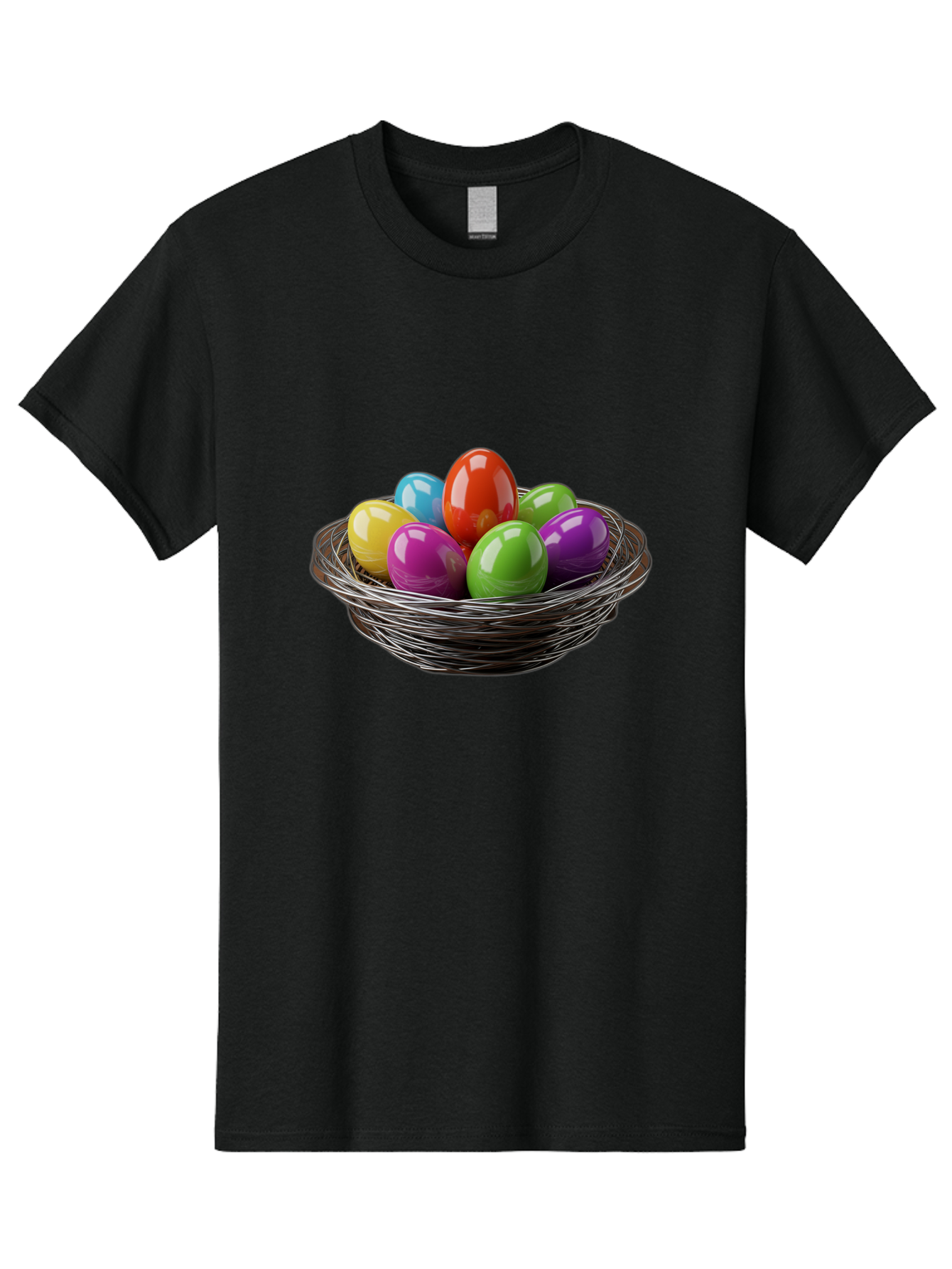 Colorful-Easter-Eggs Men'S Graphic Tee, 100% Cotton, Comfortable Casual Summer Wear, Machine Washable, Colorful Easter Eggs, Easter Egg Hunt, Vibrant Colors, Wire Basket, Holiday Decorations, Festive Treats, Spring Celebration, Shiny Eggs Baa388