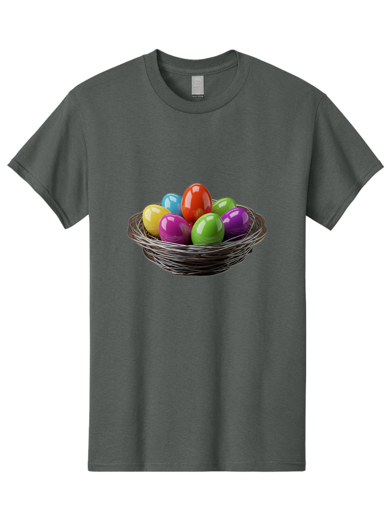 Colorful-Easter-Eggs Men'S Graphic Tee, 100% Cotton, Comfortable Casual Summer Wear, Machine Washable, Colorful Easter Eggs, Easter Egg Hunt, Vibrant Colors, Wire Basket, Holiday Decorations, Festive Treats, Spring Celebration, Shiny Eggs Baa388