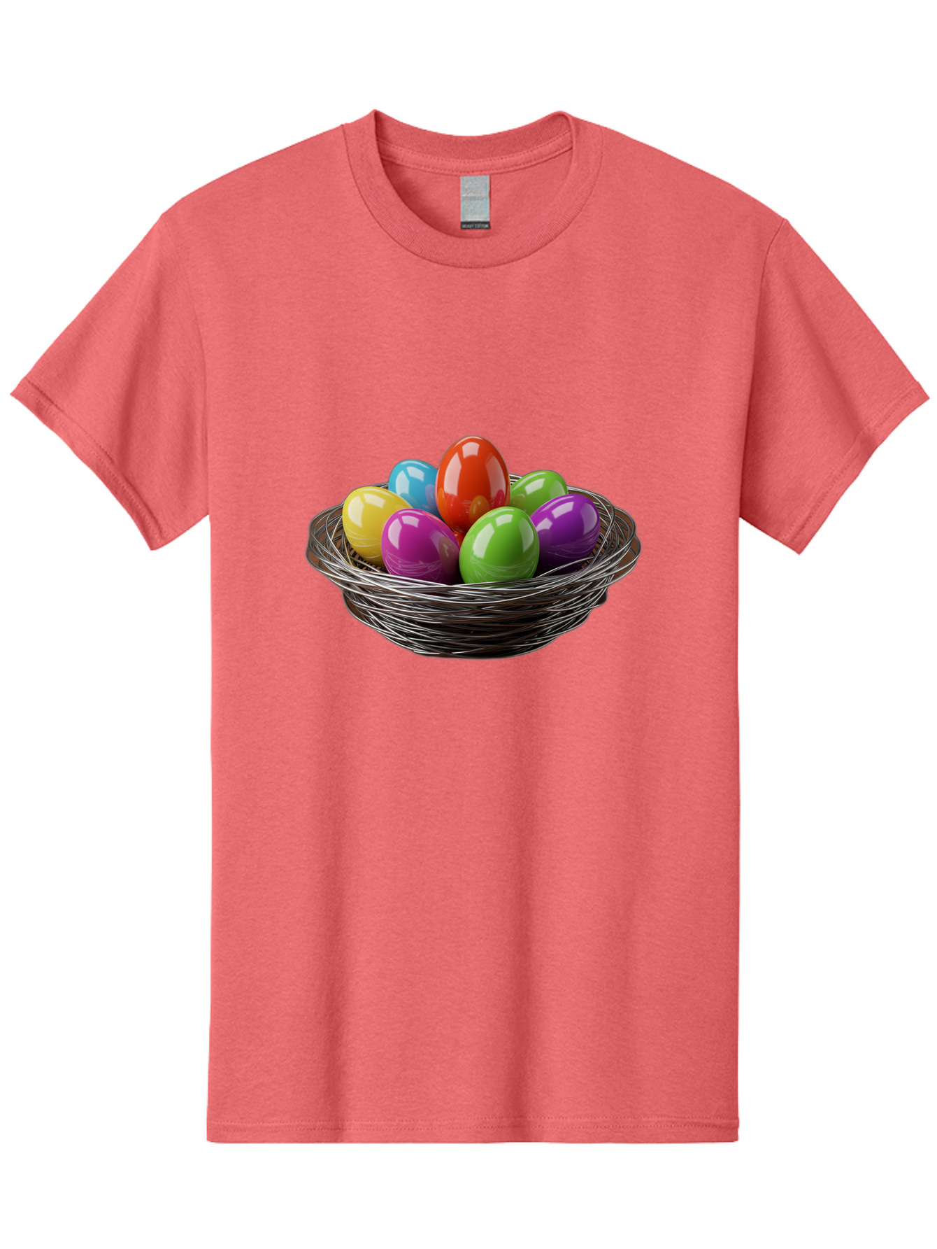 Colorful-Easter-Eggs Men'S Graphic Tee, 100% Cotton, Comfortable Casual Summer Wear, Machine Washable, Colorful Easter Eggs, Easter Egg Hunt, Vibrant Colors, Wire Basket, Holiday Decorations, Festive Treats, Spring Celebration, Shiny Eggs Baa388