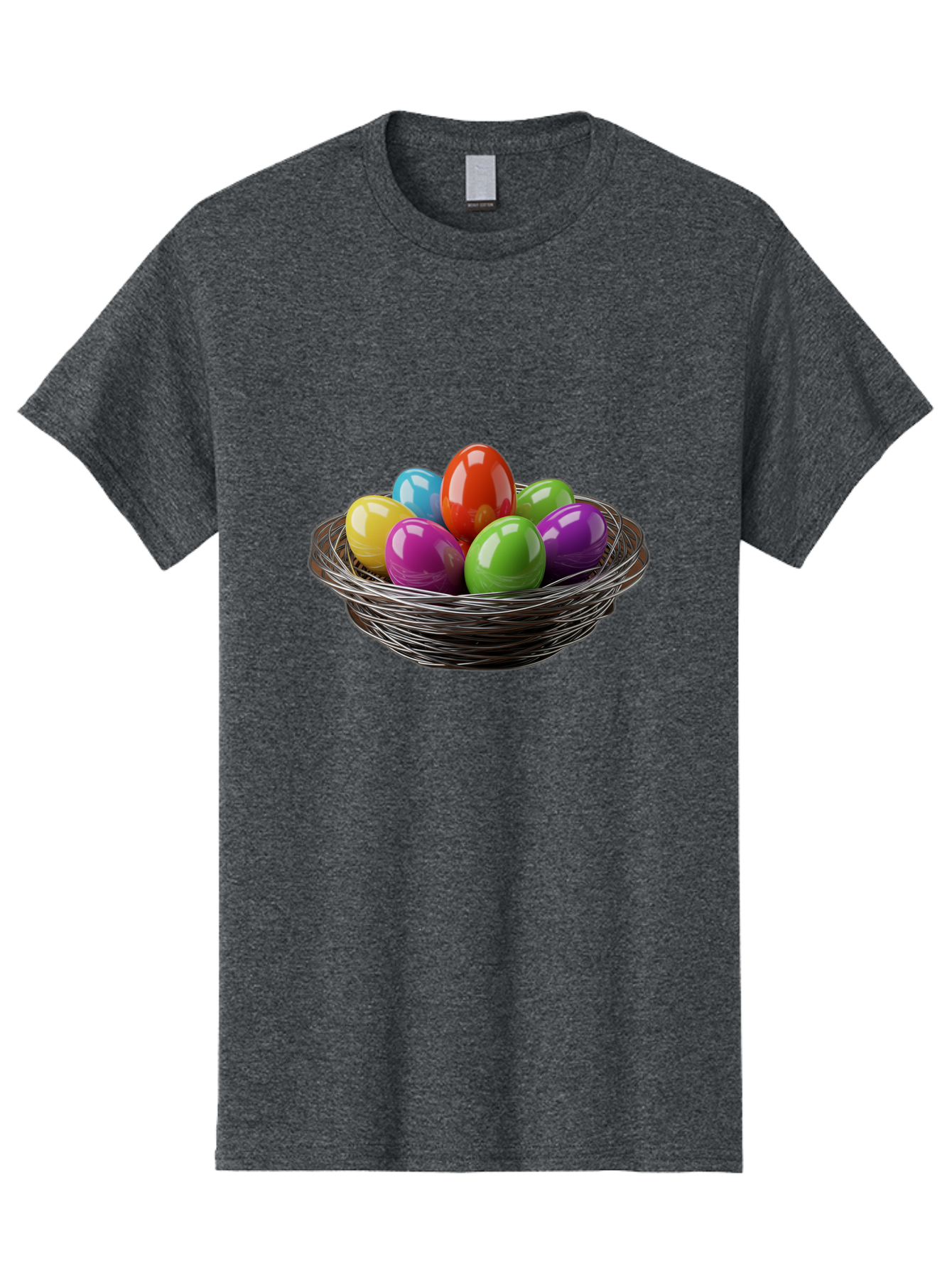 Colorful-Easter-Eggs Men'S Graphic Tee, 100% Cotton, Comfortable Casual Summer Wear, Machine Washable, Colorful Easter Eggs, Easter Egg Hunt, Vibrant Colors, Wire Basket, Holiday Decorations, Festive Treats, Spring Celebration, Shiny Eggs Baa388