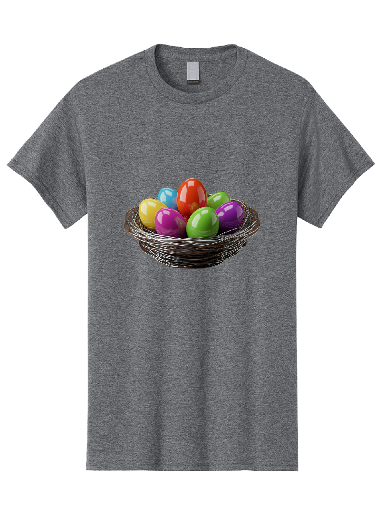 Colorful-Easter-Eggs Men'S Graphic Tee, 100% Cotton, Comfortable Casual Summer Wear, Machine Washable, Colorful Easter Eggs, Easter Egg Hunt, Vibrant Colors, Wire Basket, Holiday Decorations, Festive Treats, Spring Celebration, Shiny Eggs Baa388