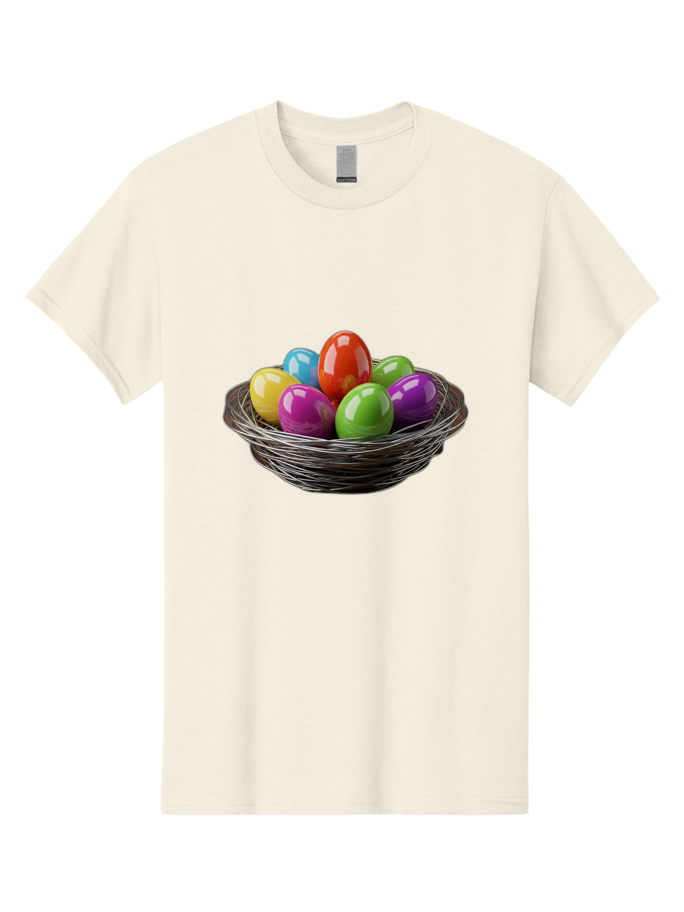 Colorful-Easter-Eggs Men'S Graphic Tee, 100% Cotton, Comfortable Casual Summer Wear, Machine Washable, Colorful Easter Eggs, Easter Egg Hunt, Vibrant Colors, Wire Basket, Holiday Decorations, Festive Treats, Spring Celebration, Shiny Eggs Baa388