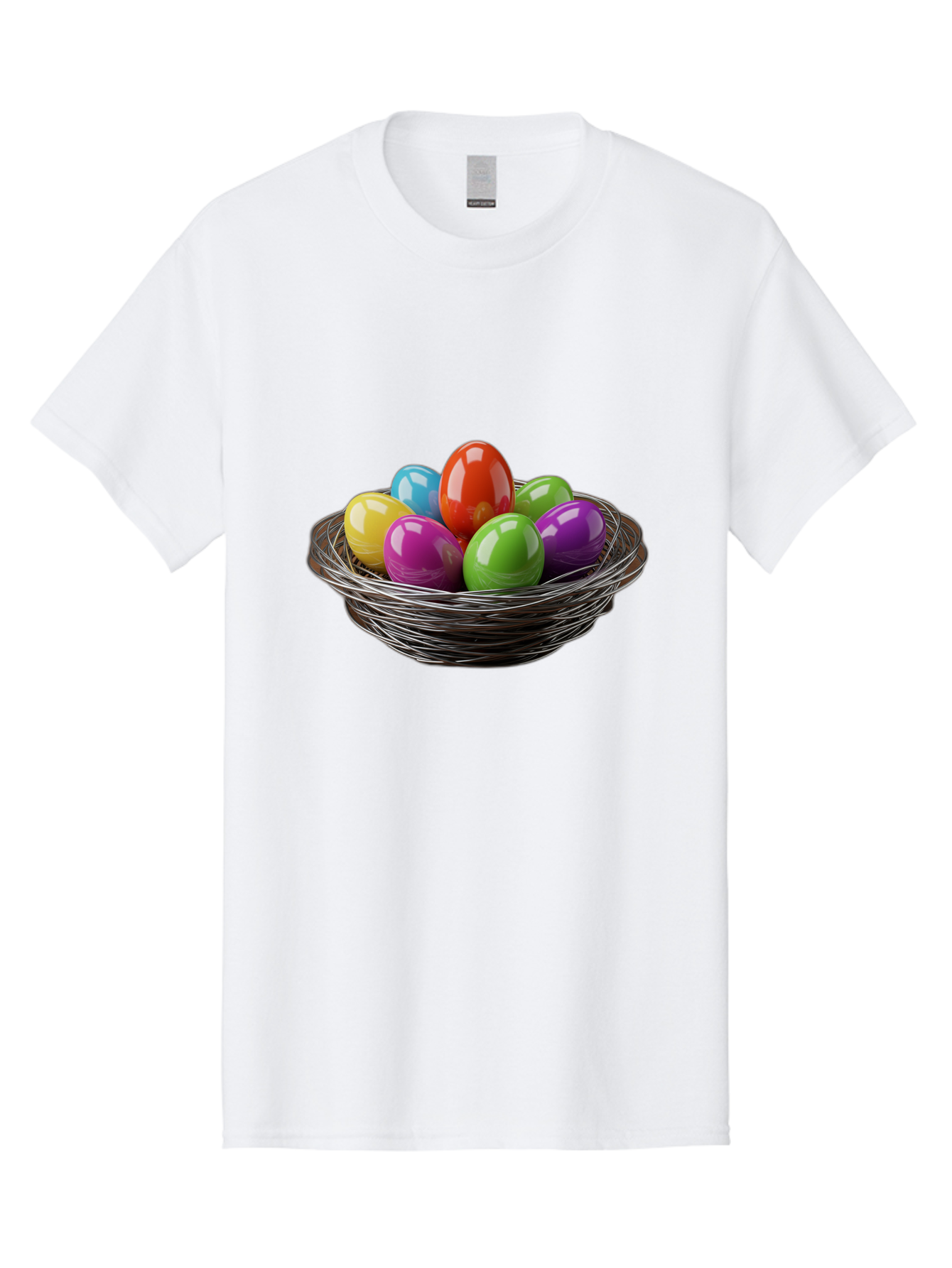 Colorful-Easter-Eggs Men'S Graphic Tee, 100% Cotton, Comfortable Casual Summer Wear, Machine Washable, Colorful Easter Eggs, Easter Egg Hunt, Vibrant Colors, Wire Basket, Holiday Decorations, Festive Treats, Spring Celebration, Shiny Eggs Baa388