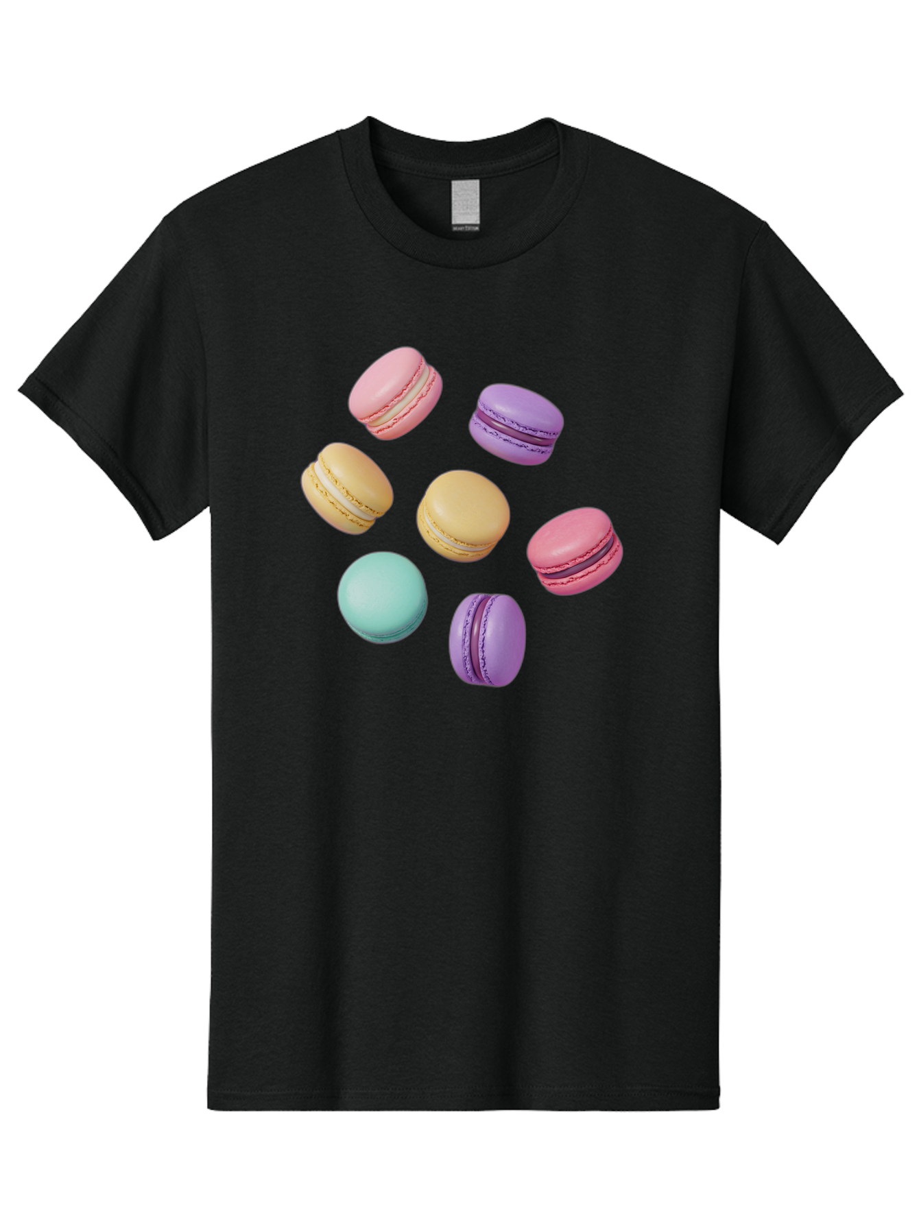 Colorful-Macarons-1 Men'S Graphic Tee, 100% Cotton, Comfortable Casual Summer Wear, Machine Washable, Colorful Macarons, Pastel Macarons, Assorted Macarons, Macaron Dessert, French Macarons, Sweet Treats, French Pastries, Macaron Flavors, Baa389