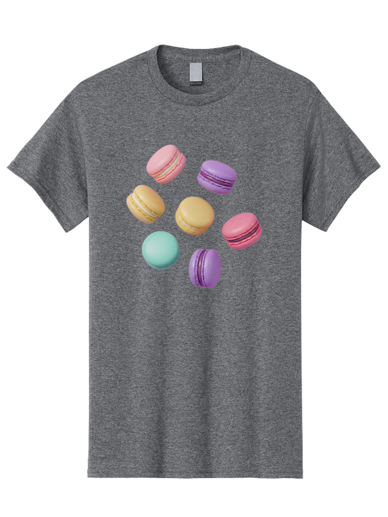 Colorful-Macarons-1 Men'S Graphic Tee, 100% Cotton, Comfortable Casual Summer Wear, Machine Washable, Colorful Macarons, Pastel Macarons, Assorted Macarons, Macaron Dessert, French Macarons, Sweet Treats, French Pastries, Macaron Flavors, Baa389