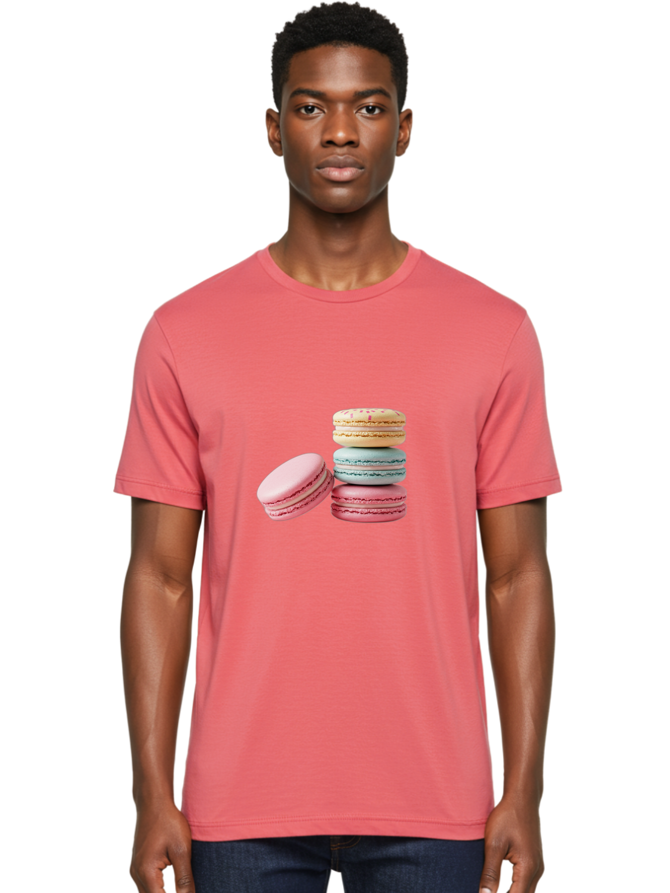 Colorful-Macarons Men'S Graphic Tee, 100% Cotton, Comfortable Casual Summer Wear, Machine Washable, Stack Of Colorful Macarons, Pastel Colors, Sweet Treats, Baked Goods, Delicate Cookies, French Desserts, Dessert Photography, Macaron Stack Baa390