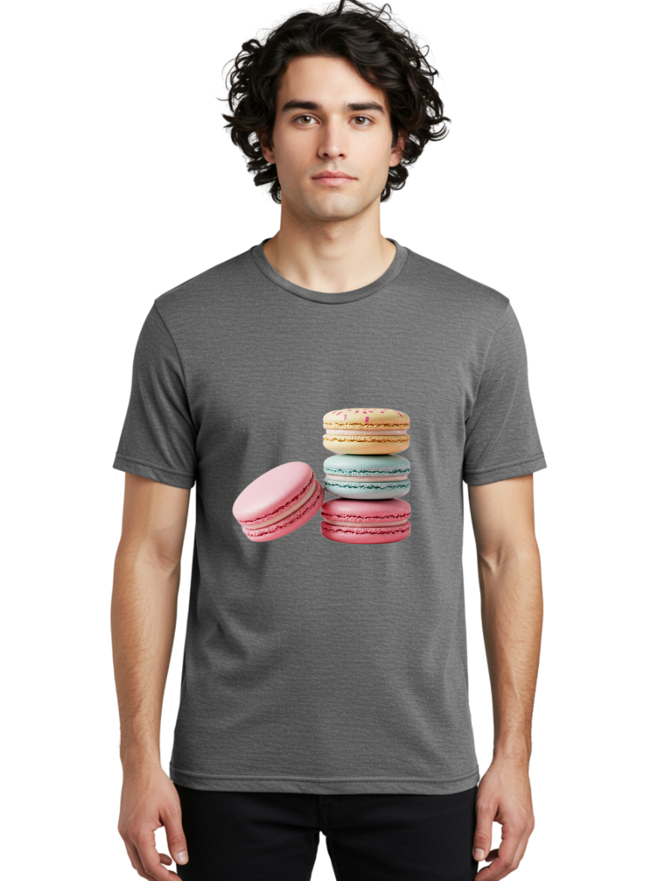Colorful-Macarons Men'S Graphic Tee, 100% Cotton, Comfortable Casual Summer Wear, Machine Washable, Stack Of Colorful Macarons, Pastel Colors, Sweet Treats, Baked Goods, Delicate Cookies, French Desserts, Dessert Photography, Macaron Stack Baa390