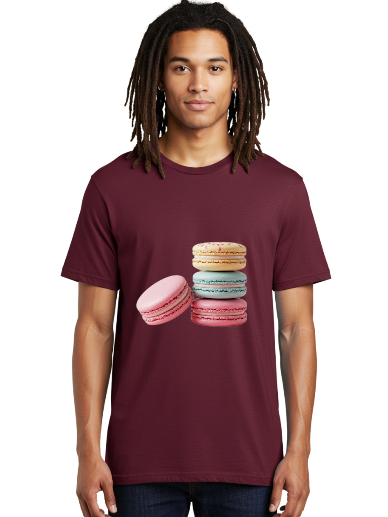 Colorful-Macarons Men'S Graphic Tee, 100% Cotton, Comfortable Casual Summer Wear, Machine Washable, Stack Of Colorful Macarons, Pastel Colors, Sweet Treats, Baked Goods, Delicate Cookies, French Desserts, Dessert Photography, Macaron Stack Baa390