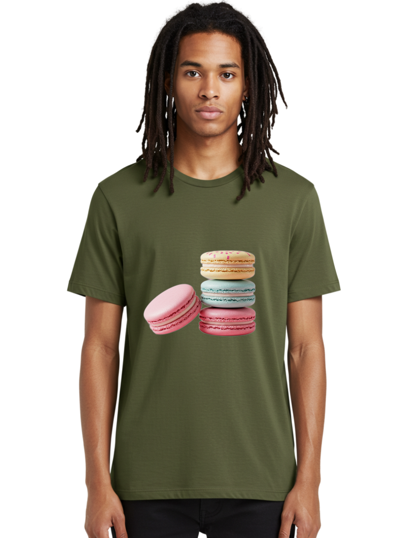 Colorful-Macarons Men'S Graphic Tee, 100% Cotton, Comfortable Casual Summer Wear, Machine Washable, Stack Of Colorful Macarons, Pastel Colors, Sweet Treats, Baked Goods, Delicate Cookies, French Desserts, Dessert Photography, Macaron Stack Baa390