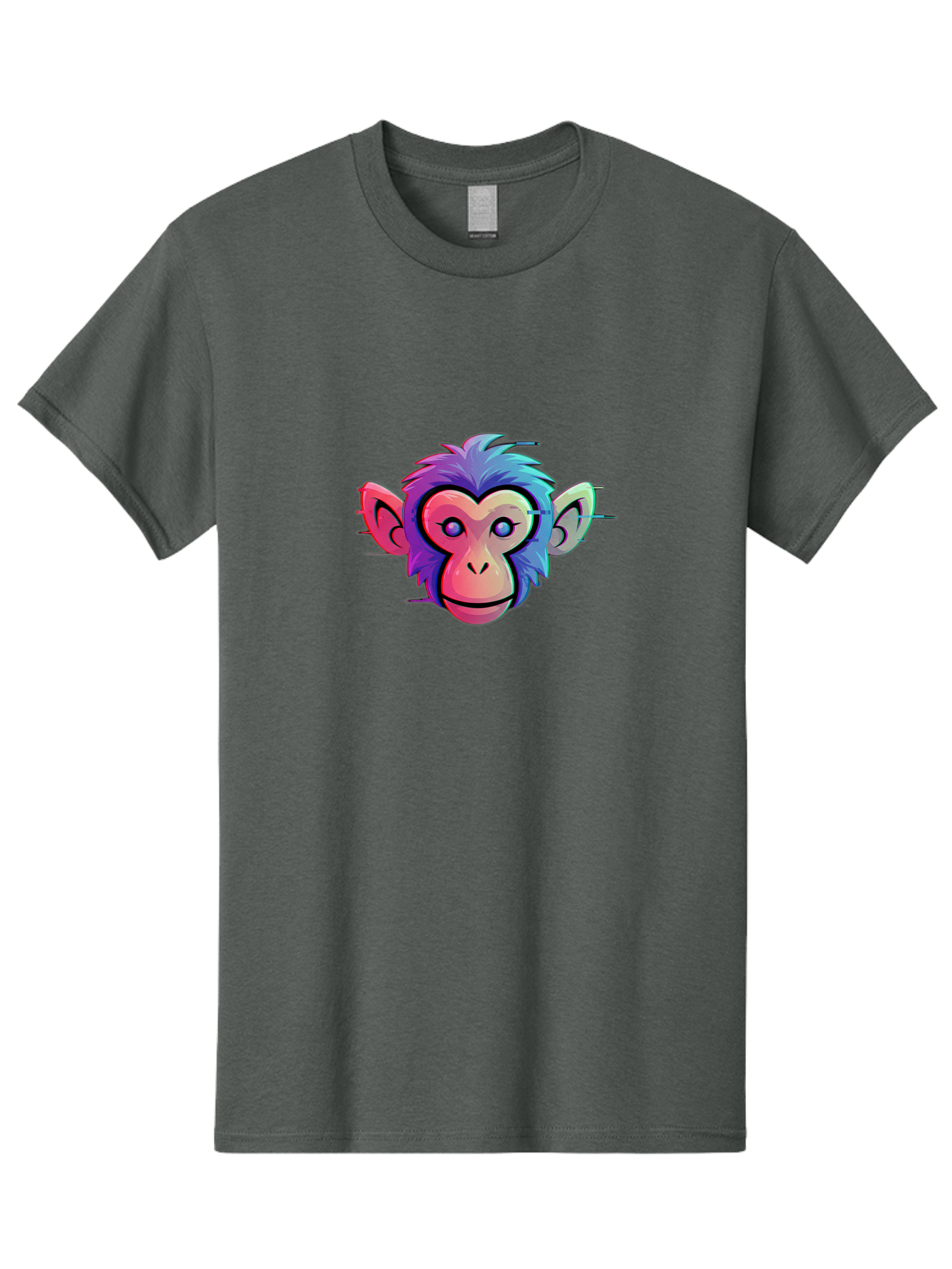 Colorful-Monkey-Head Men'S Graphic Tee, 100% Cotton, Comfortable Casual Summer Wear, Machine Washable, Cartoon Monkey, Colorful Illustration, Vibrant Fur, Pink Face, Blue Eyes, Playful Expression, Whimsical Design, Digital Art, Modern Graphic Baa391