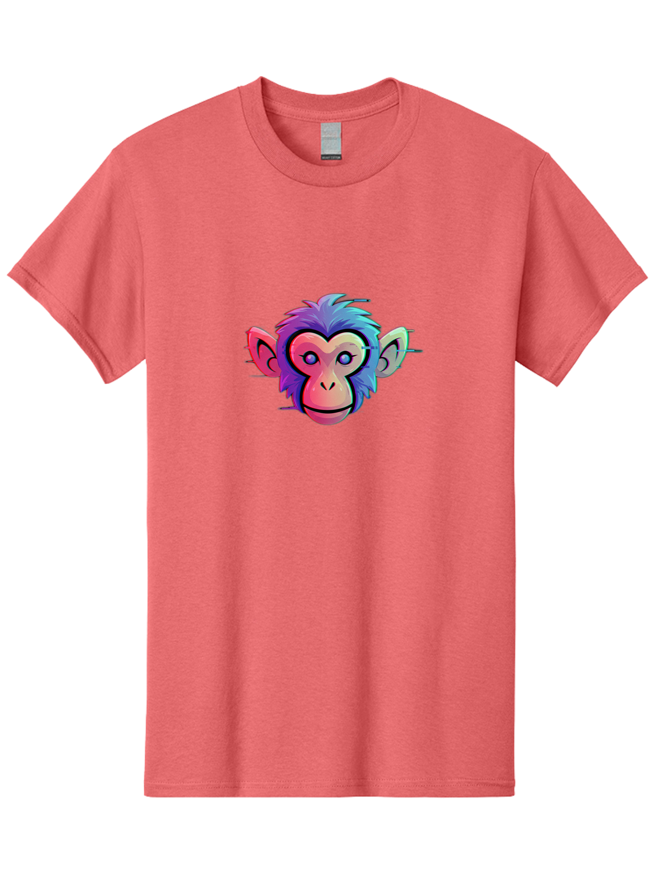 Colorful-Monkey-Head Men'S Graphic Tee, 100% Cotton, Comfortable Casual Summer Wear, Machine Washable, Cartoon Monkey, Colorful Illustration, Vibrant Fur, Pink Face, Blue Eyes, Playful Expression, Whimsical Design, Digital Art, Modern Graphic Baa391