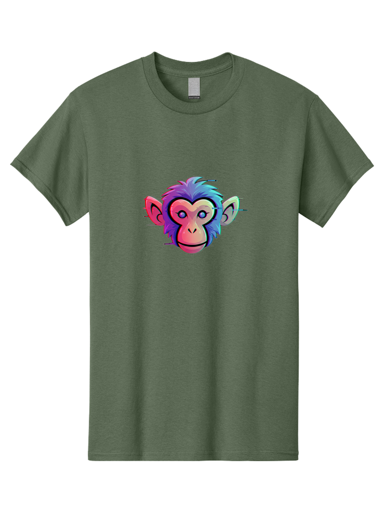Colorful-Monkey-Head Men'S Graphic Tee, 100% Cotton, Comfortable Casual Summer Wear, Machine Washable, Cartoon Monkey, Colorful Illustration, Vibrant Fur, Pink Face, Blue Eyes, Playful Expression, Whimsical Design, Digital Art, Modern Graphic Baa391