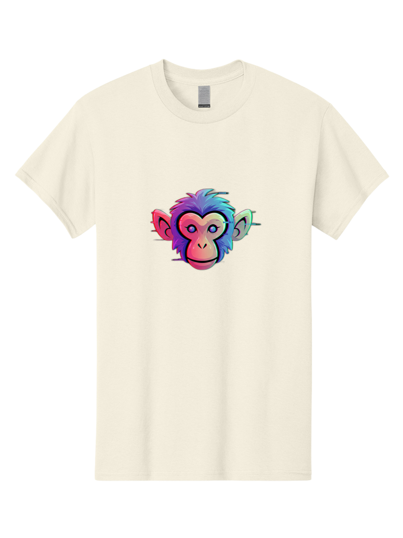 Colorful-Monkey-Head Men'S Graphic Tee, 100% Cotton, Comfortable Casual Summer Wear, Machine Washable, Cartoon Monkey, Colorful Illustration, Vibrant Fur, Pink Face, Blue Eyes, Playful Expression, Whimsical Design, Digital Art, Modern Graphic Baa391