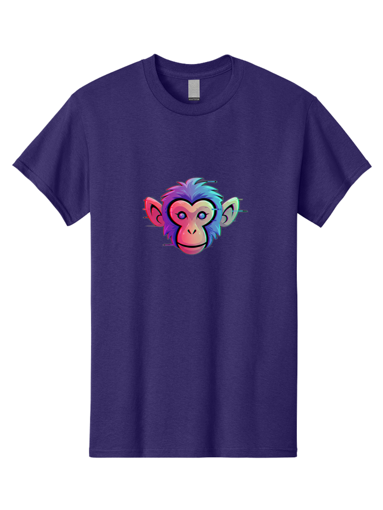 Colorful-Monkey-Head Men'S Graphic Tee, 100% Cotton, Comfortable Casual Summer Wear, Machine Washable, Cartoon Monkey, Colorful Illustration, Vibrant Fur, Pink Face, Blue Eyes, Playful Expression, Whimsical Design, Digital Art, Modern Graphic Baa391