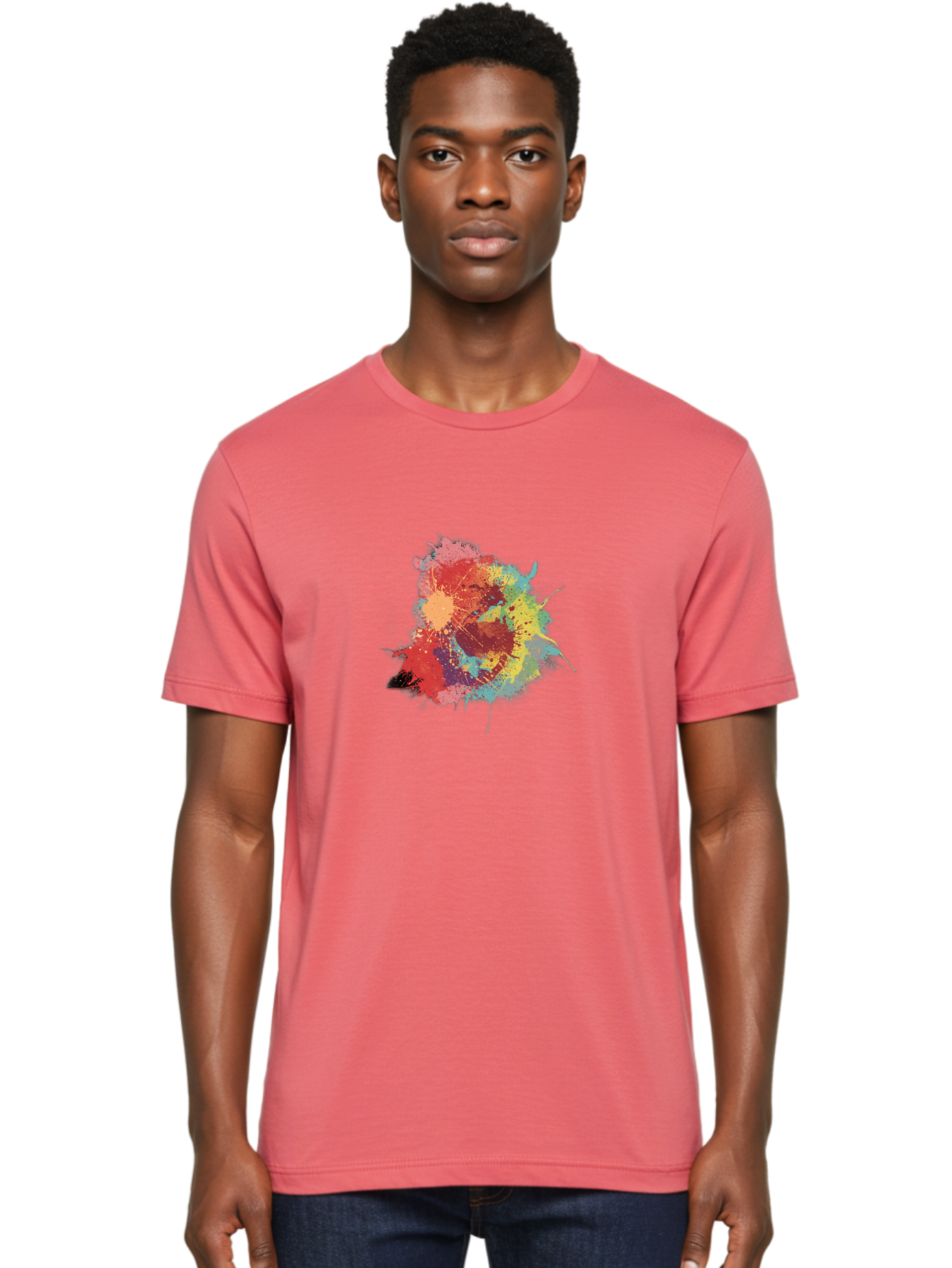 Colorful-Paint-Splatter Men'S Graphic Tee, 100% Cotton, Comfortable Casual Summer Wear, Machine Washable, Colorful Paint Splash, Vibrant Colors, Abstract Art, Dynamic Splatters, Creative Expression, Multicolored Design, Artistic Splatter, Baa392