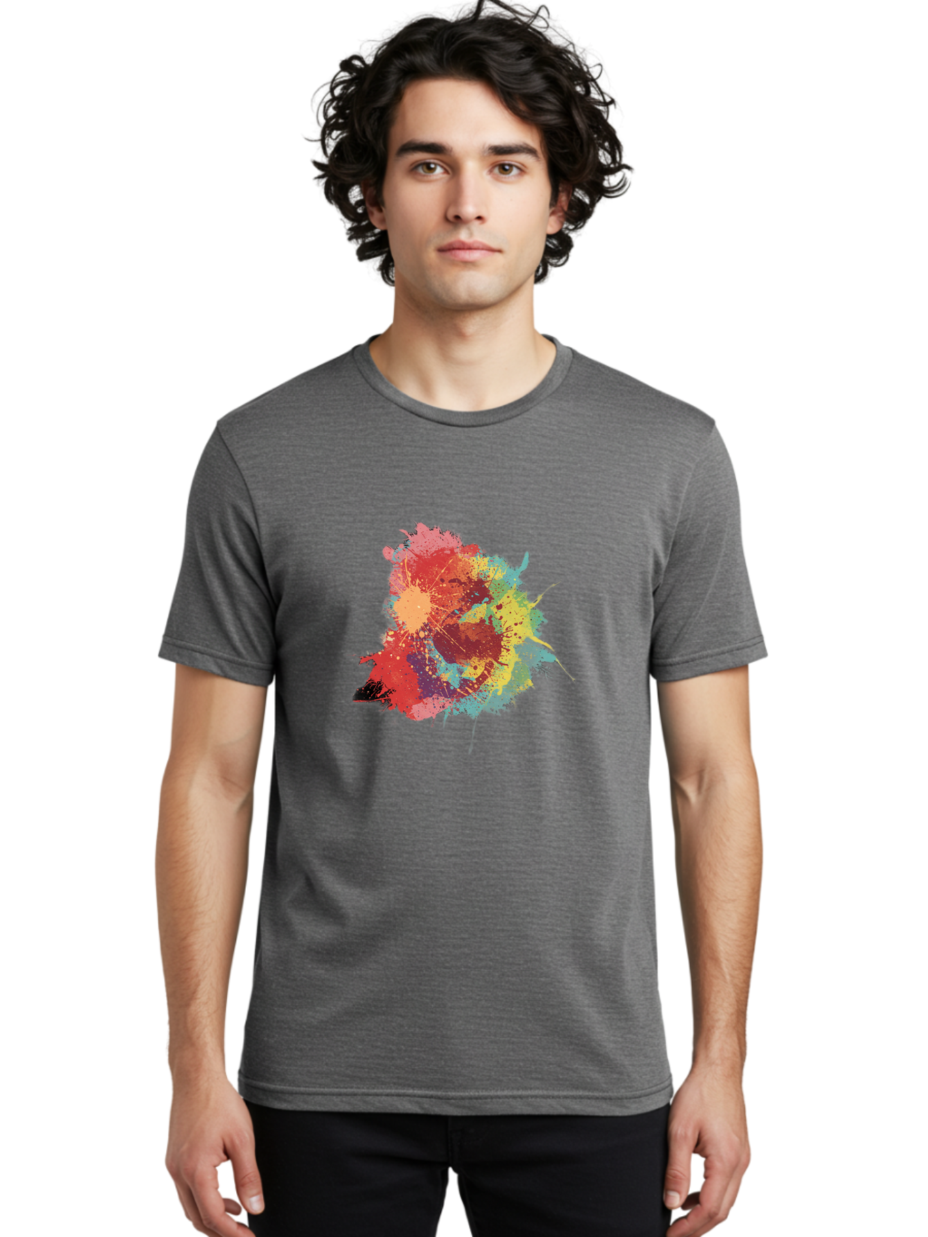Colorful-Paint-Splatter Men'S Graphic Tee, 100% Cotton, Comfortable Casual Summer Wear, Machine Washable, Colorful Paint Splash, Vibrant Colors, Abstract Art, Dynamic Splatters, Creative Expression, Multicolored Design, Artistic Splatter, Baa392