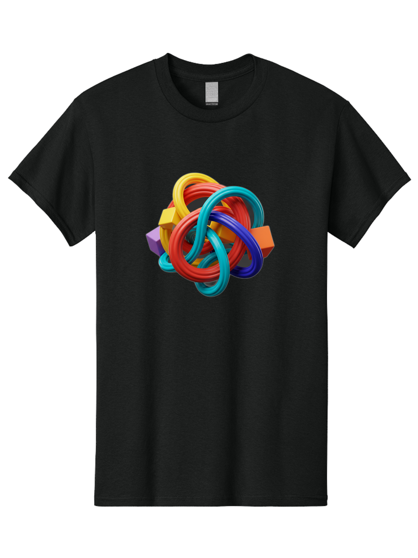 Colorful-Rings-And-Cubes Men'S Graphic Tee, 100% Cotton, Comfortable Casual Summer Wear, Machine Washable, Interconnected Rings, 3D Graphics, Colorful Shapes, Abstract Art, Vibrant Colors, Geometric Forms, Dynamic Composition, Modern Design, Baa393