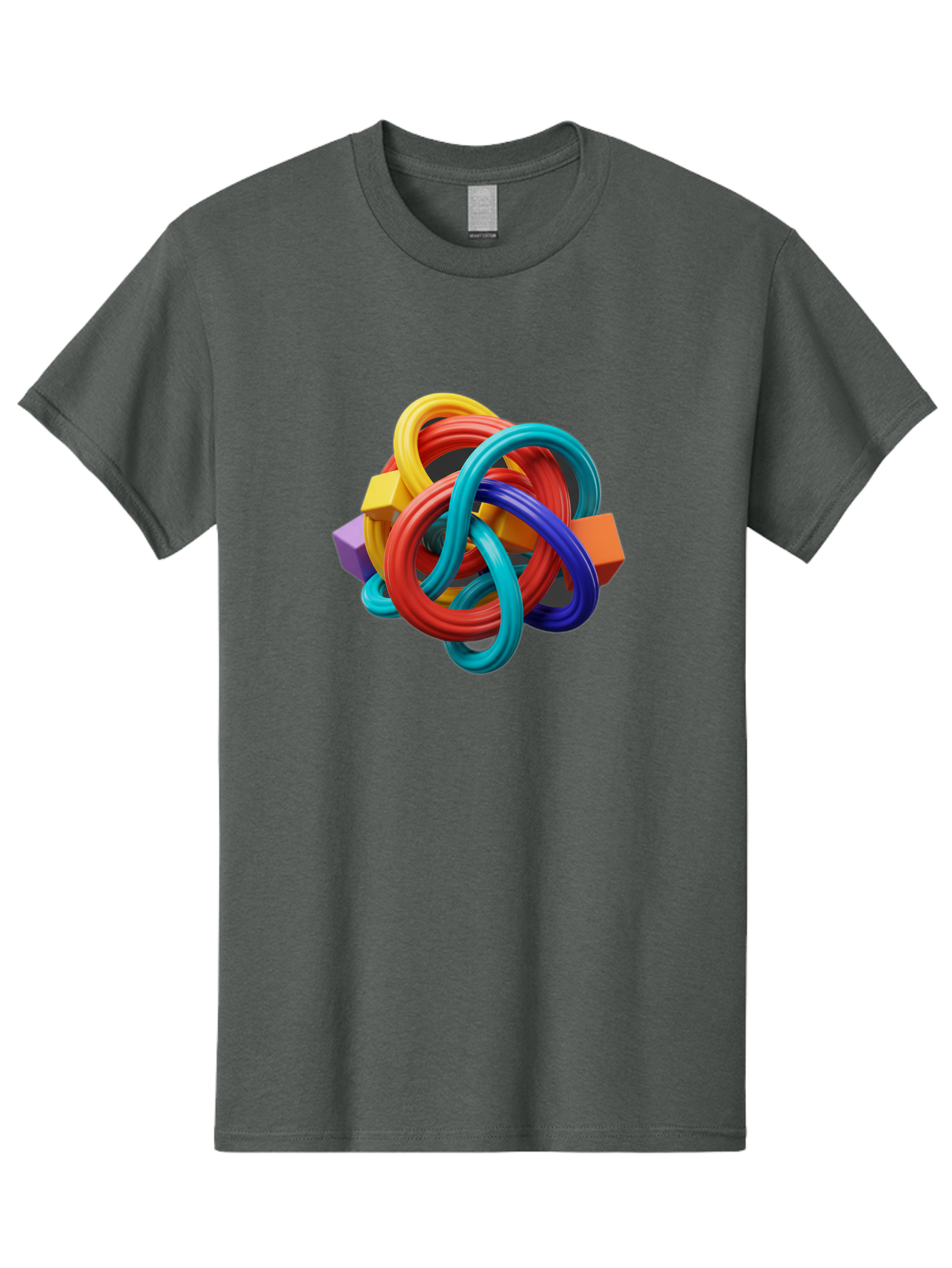 Colorful-Rings-And-Cubes Men'S Graphic Tee, 100% Cotton, Comfortable Casual Summer Wear, Machine Washable, Interconnected Rings, 3D Graphics, Colorful Shapes, Abstract Art, Vibrant Colors, Geometric Forms, Dynamic Composition, Modern Design, Baa393