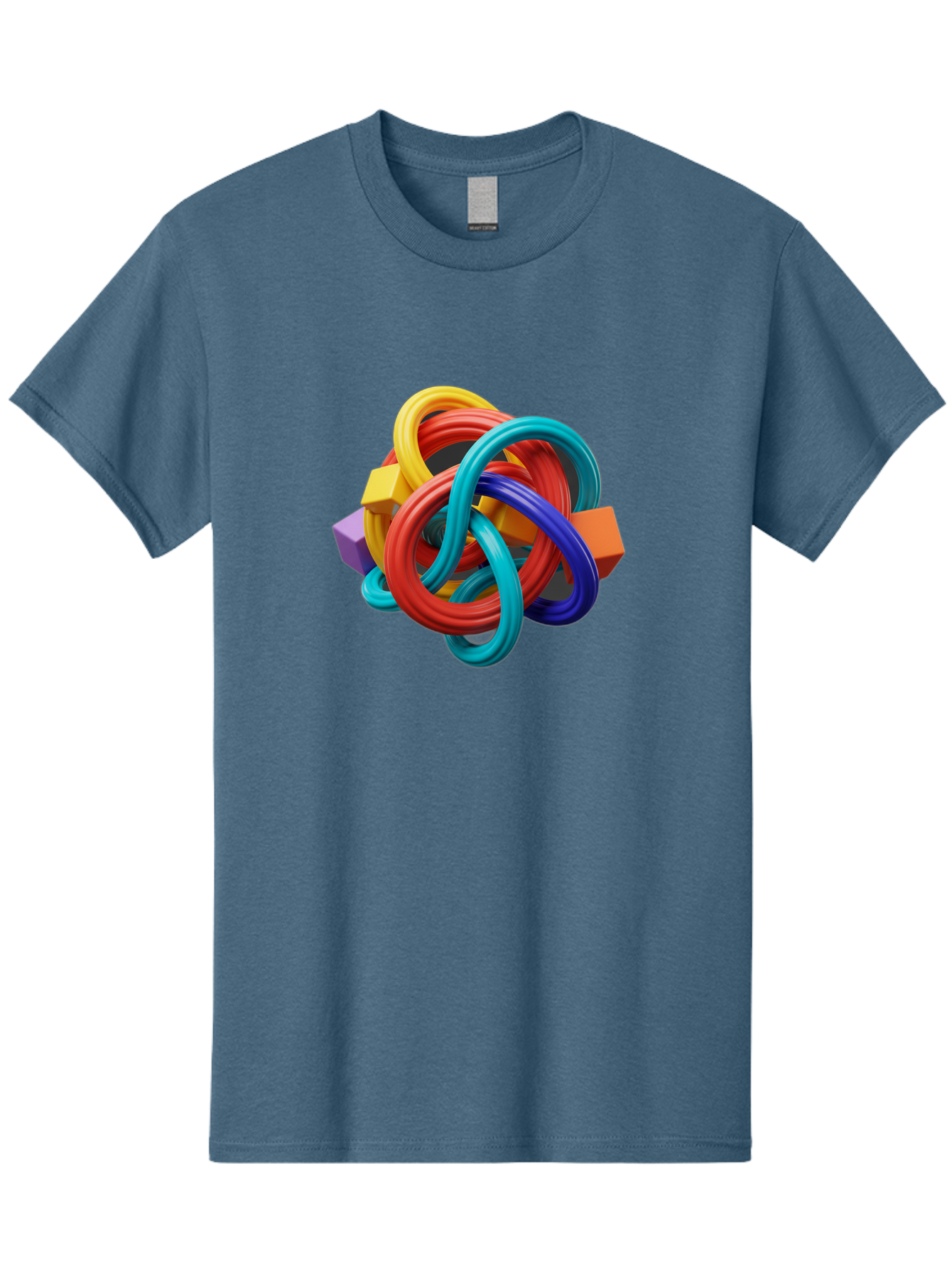 Colorful-Rings-And-Cubes Men'S Graphic Tee, 100% Cotton, Comfortable Casual Summer Wear, Machine Washable, Interconnected Rings, 3D Graphics, Colorful Shapes, Abstract Art, Vibrant Colors, Geometric Forms, Dynamic Composition, Modern Design, Baa393
