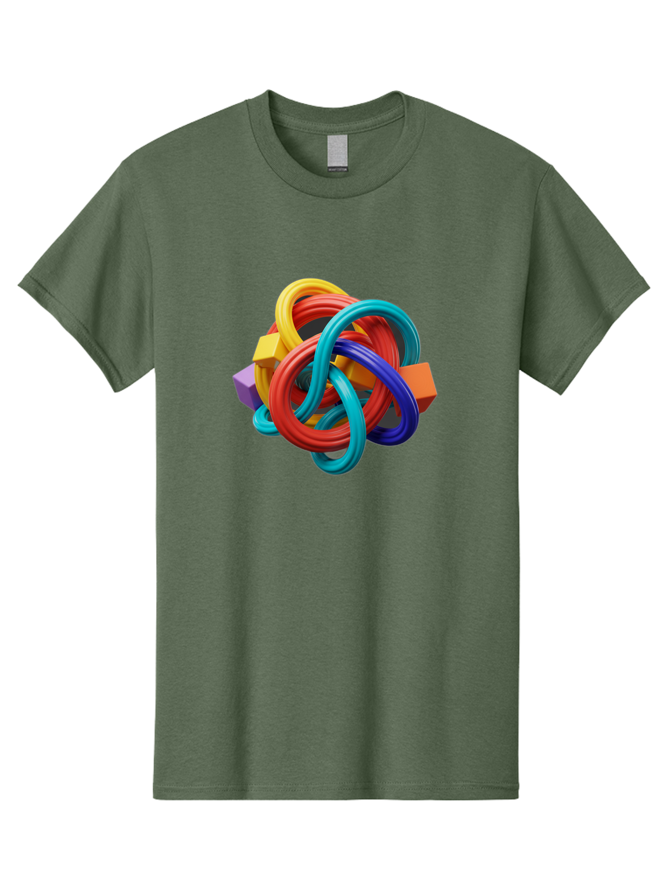 Colorful-Rings-And-Cubes Men'S Graphic Tee, 100% Cotton, Comfortable Casual Summer Wear, Machine Washable, Interconnected Rings, 3D Graphics, Colorful Shapes, Abstract Art, Vibrant Colors, Geometric Forms, Dynamic Composition, Modern Design, Baa393
