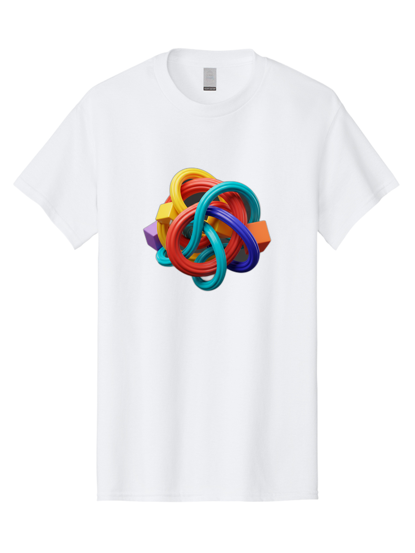 Colorful-Rings-And-Cubes Men'S Graphic Tee, 100% Cotton, Comfortable Casual Summer Wear, Machine Washable, Interconnected Rings, 3D Graphics, Colorful Shapes, Abstract Art, Vibrant Colors, Geometric Forms, Dynamic Composition, Modern Design, Baa393