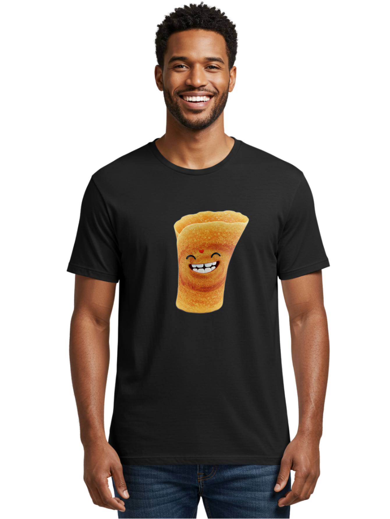 Conical-Crepe Men'S Graphic Tee, 100% Cotton, Comfortable Casual Summer Wear, Machine Washable, Crepe Cone, Smiling Face, Happy Expression, Food Illustration, Cartoon Character, Breakfast Food, Dessert Cone, Sweet Treat, Tasty Delight, Baa395