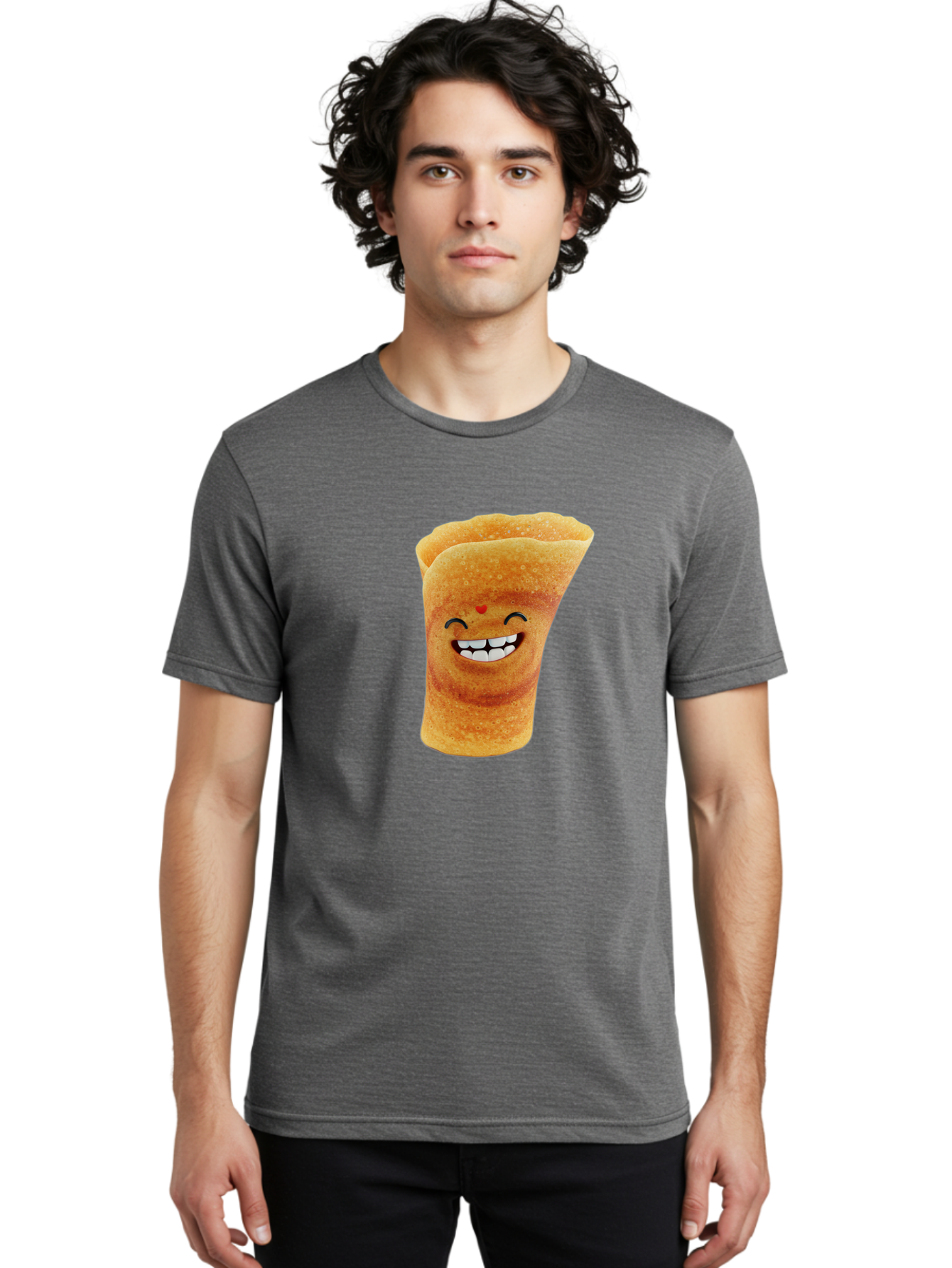 Conical-Crepe Men'S Graphic Tee, 100% Cotton, Comfortable Casual Summer Wear, Machine Washable, Crepe Cone, Smiling Face, Happy Expression, Food Illustration, Cartoon Character, Breakfast Food, Dessert Cone, Sweet Treat, Tasty Delight, Baa395