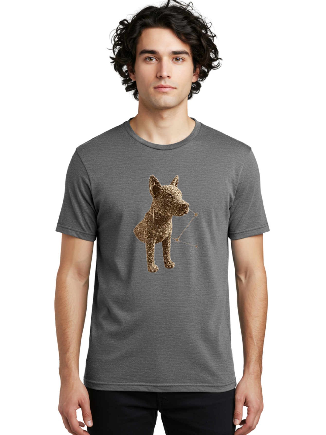 Constellation-Dog Men'S Graphic Tee, 100% Cotton, Comfortable Casual Summer Wear, Machine Washable, Stylized Dog Illustration, Constellation Pattern, Geometric Design, Modern Art, Dog Silhouette, Celestial Theme, Abstract Dog Art, Baa396