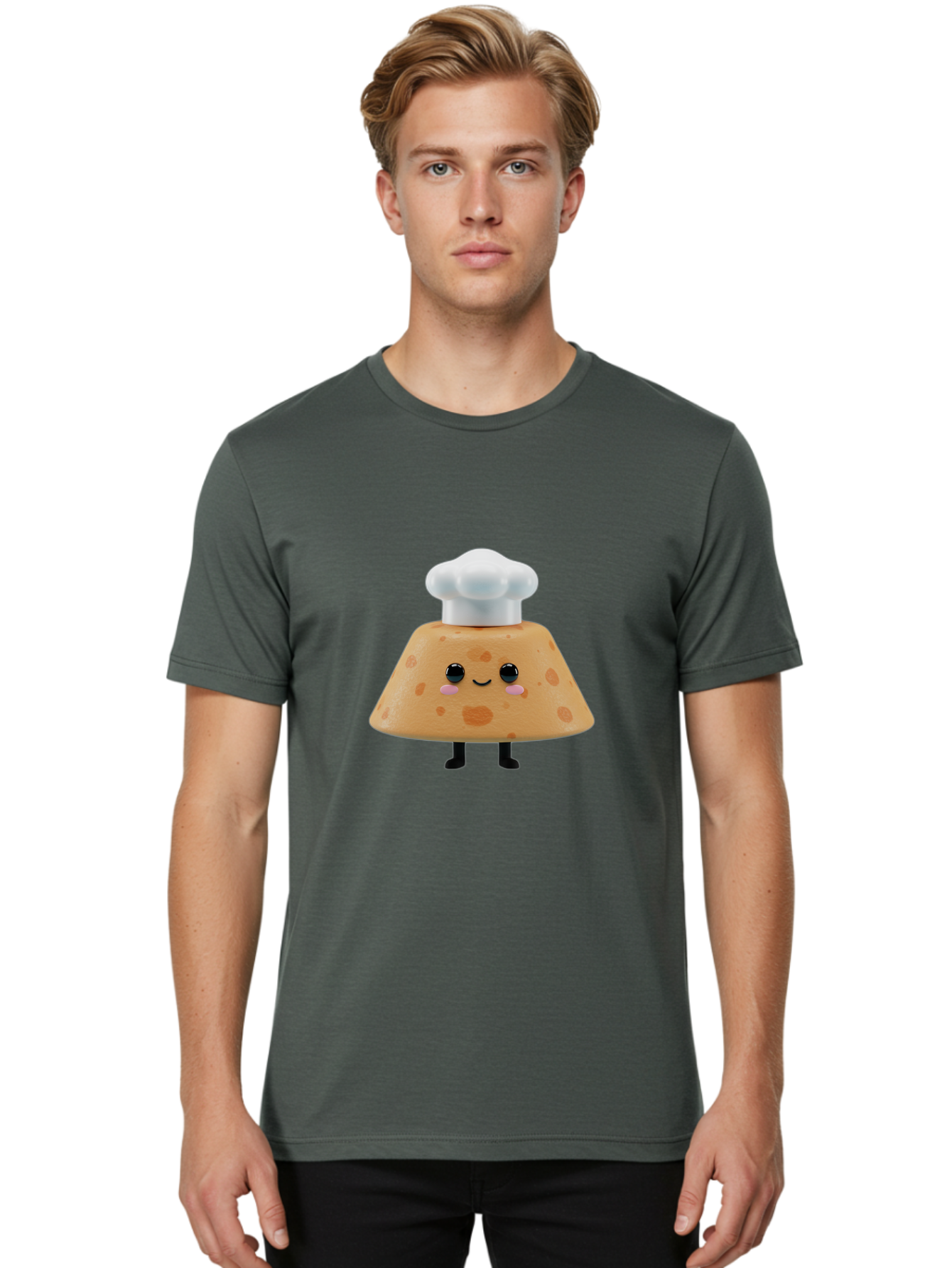 Cookie-Chef-Hat Men'S Graphic Tee, 100% Cotton, Comfortable Casual Summer Wear, Machine Washable, Smiling Cookie, Chef Hat, Cartoon Character, Kawaii Food, Funny Baked Goods, Adorable Dessert, Cute Pastry Baa397