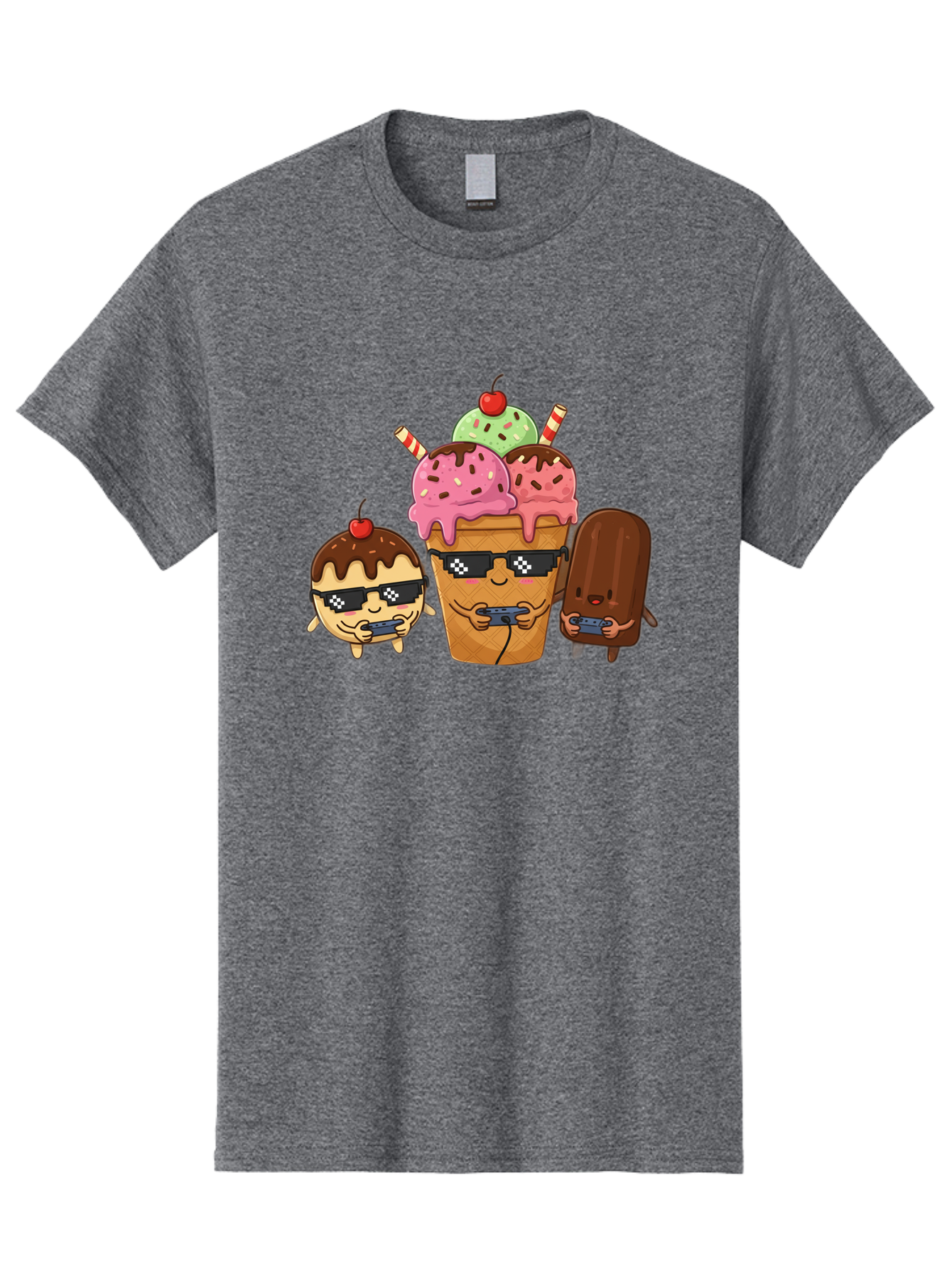 Cool-Ice-Cream-1 Men'S Graphic Tee, 100% Cotton, Comfortable Casual Summer Wear, Machine Washable, Cute Ice Cream Characters, Ice Cream Cone, Chocolate Chip Cookie Dough Ice Cream, Strawberry Ice Cream, Mint Chocolate Chip Ice Cream, Baa399