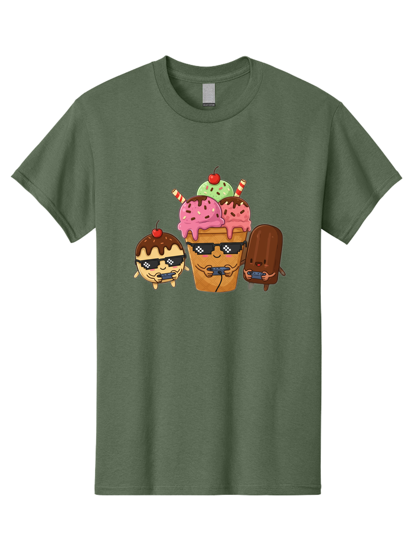 Cool-Ice-Cream-1 Men'S Graphic Tee, 100% Cotton, Comfortable Casual Summer Wear, Machine Washable, Cute Ice Cream Characters, Ice Cream Cone, Chocolate Chip Cookie Dough Ice Cream, Strawberry Ice Cream, Mint Chocolate Chip Ice Cream, Baa399