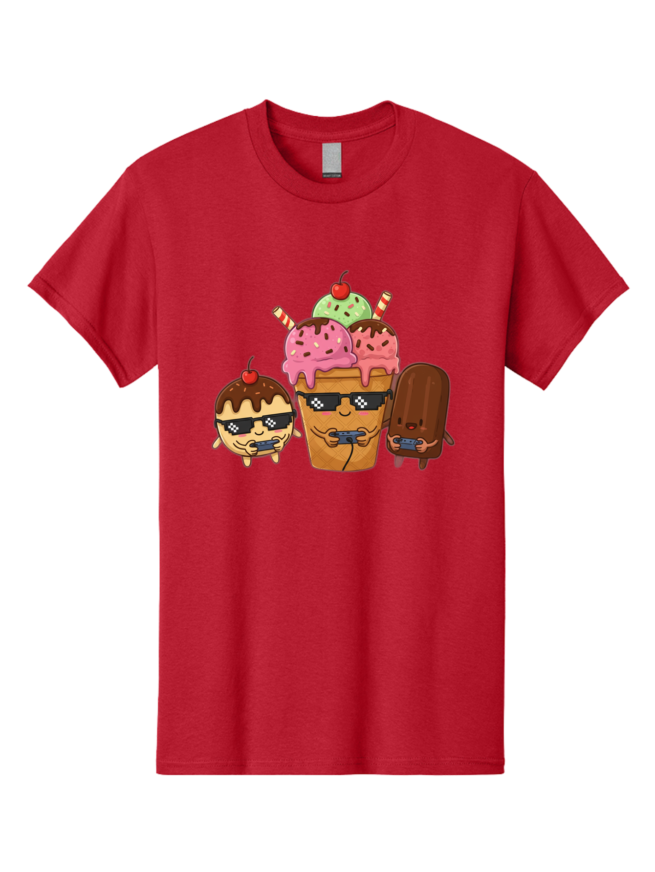 Cool-Ice-Cream-1 Men'S Graphic Tee, 100% Cotton, Comfortable Casual Summer Wear, Machine Washable, Cute Ice Cream Characters, Ice Cream Cone, Chocolate Chip Cookie Dough Ice Cream, Strawberry Ice Cream, Mint Chocolate Chip Ice Cream, Baa399